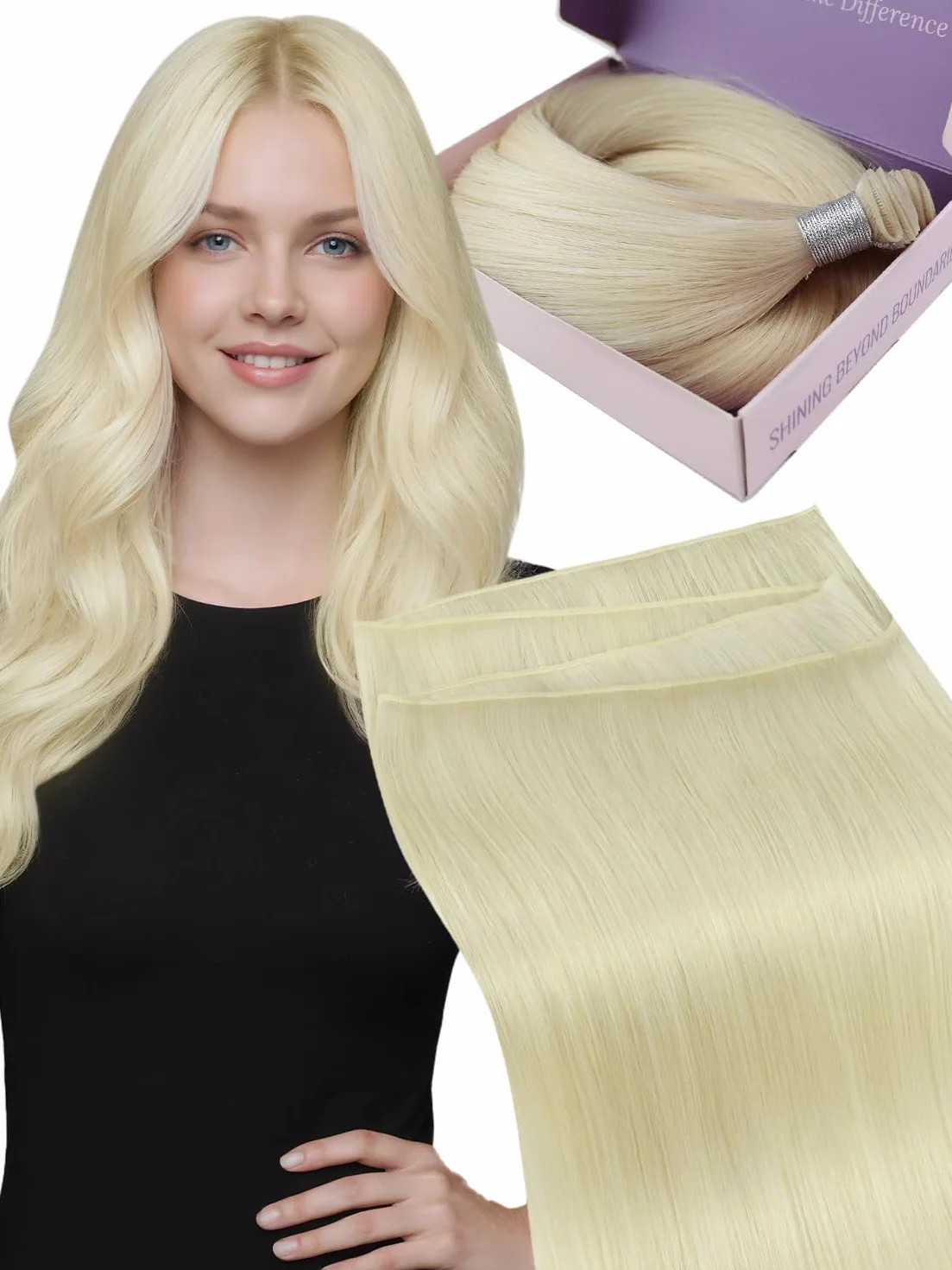 Fshine Natural Human Hair Blonde White Weft Hair Extensions 50g 55cm Lisse