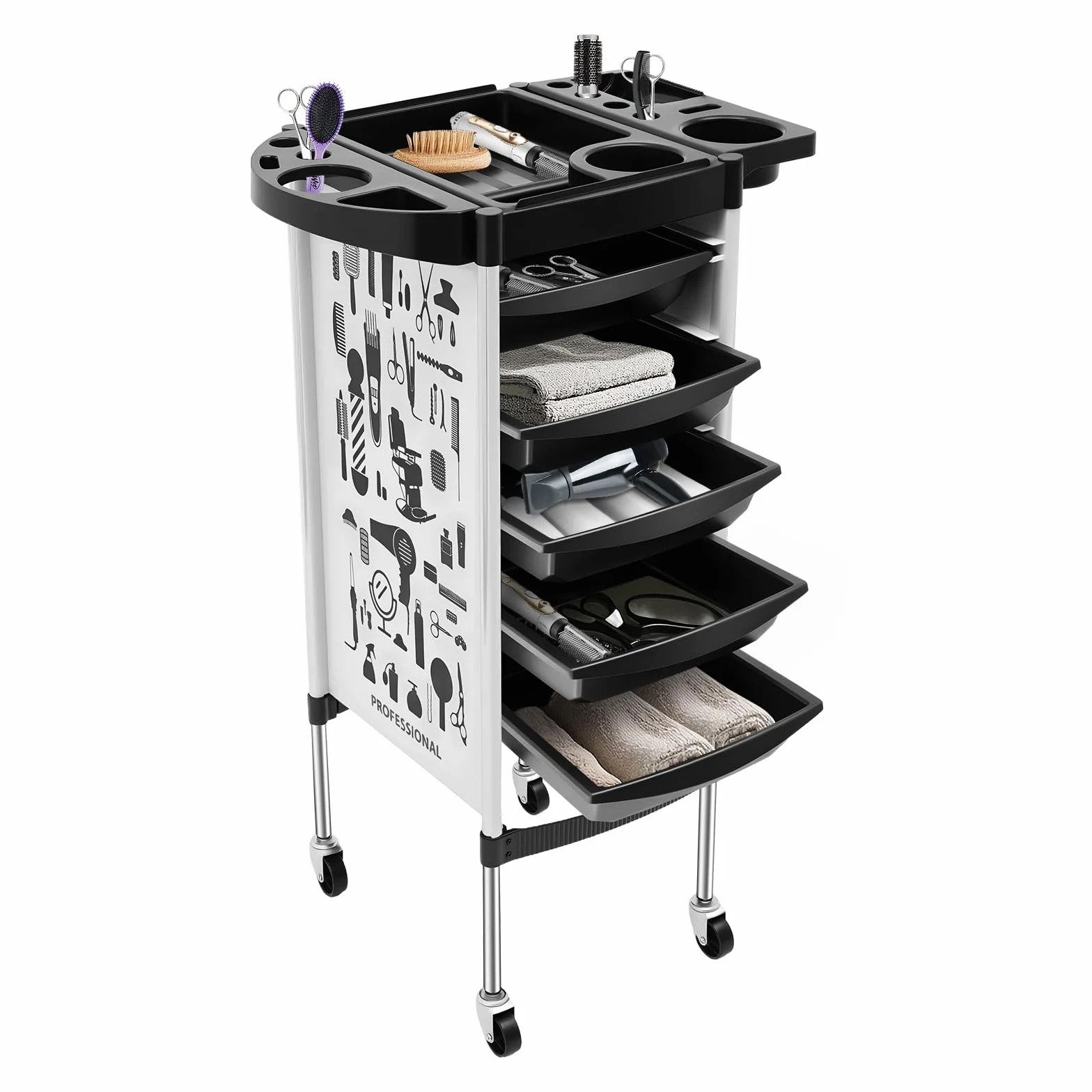 MINRS Carrito de peluquería 52x36x90 cm 5 cajones extensibles blanco