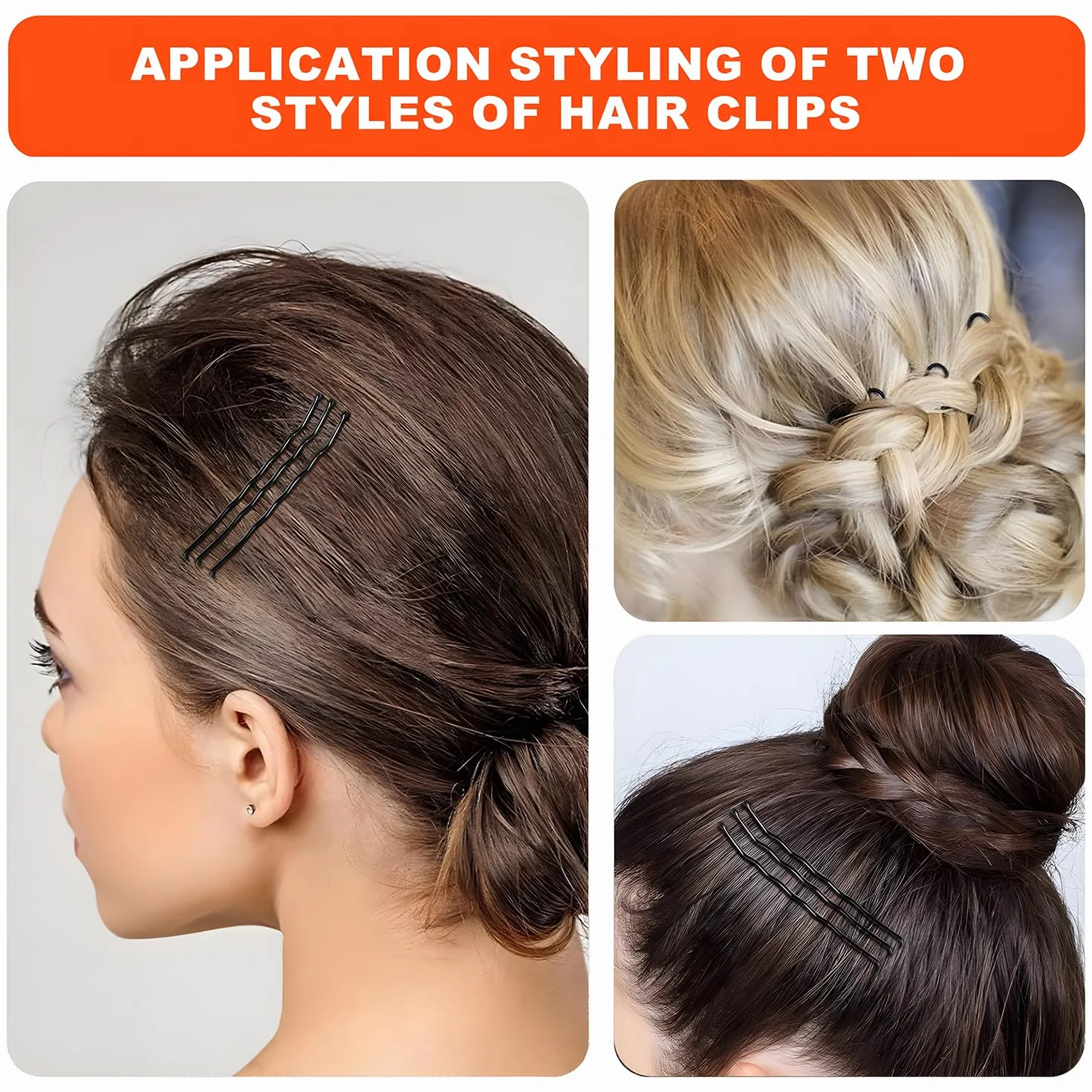 Pinzas para el Pelo Mujer 500 Horquillas en U 2 pulgadas 2.36 pulgadas Pasador de Pelo Ondulado 2 pulgadas 2.75 pulgadas Diademas Transparentes con Caja Portátil Negro