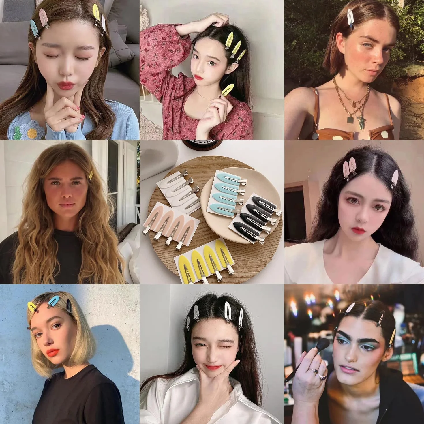 Pinzas para el Cabello sin Pliegues - Set de 10 Clips de Peinado Negro, Blanco, Rosa