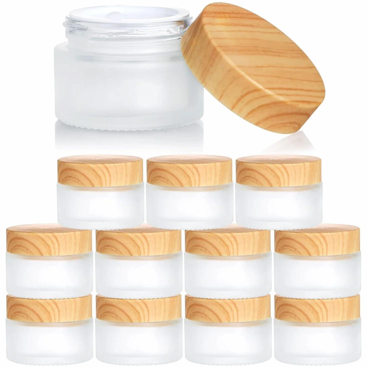Frasco de vidrio esmerilado 12 piezas 20 ml 30 ml con tapa de veta de madera para cremas lociones maquillaje