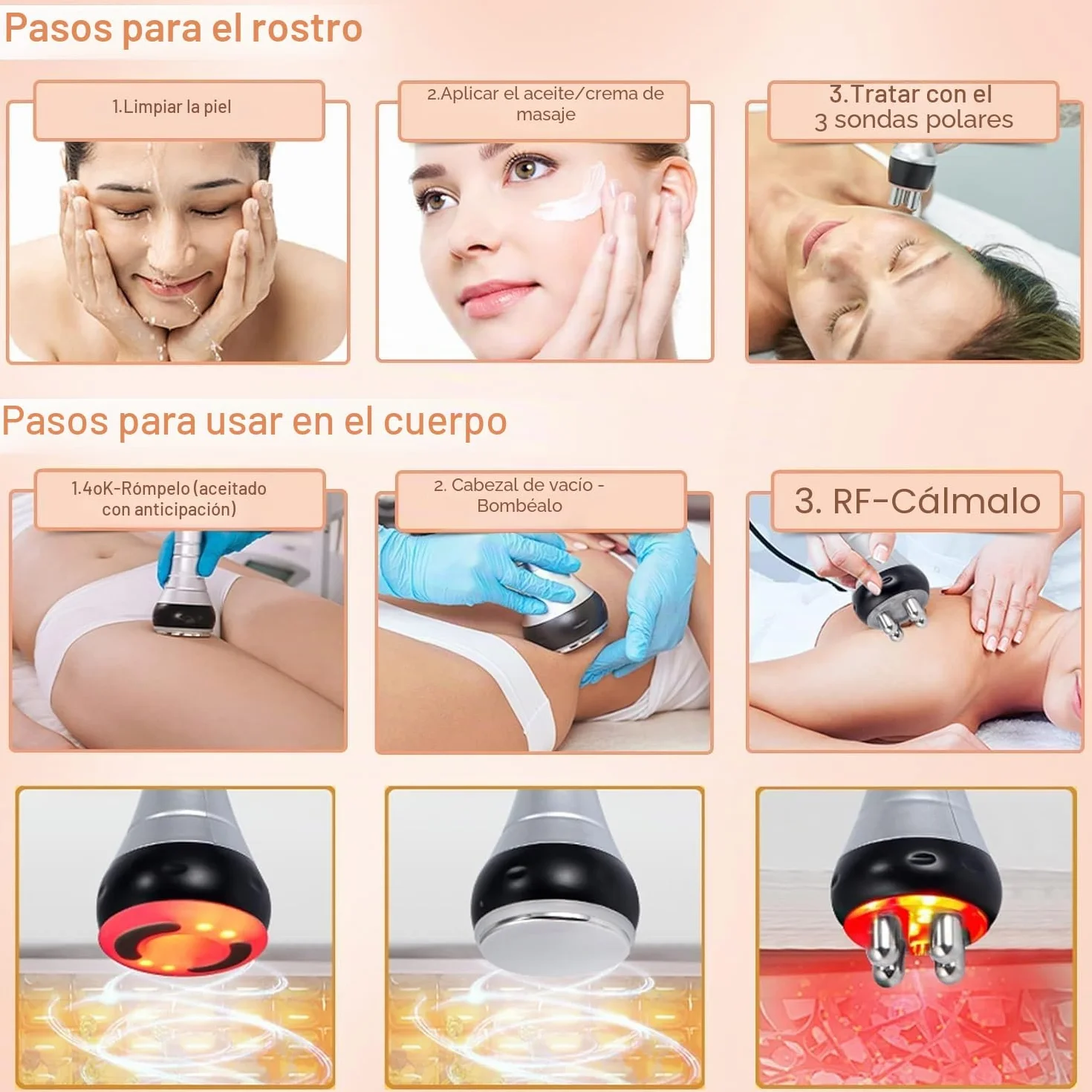 Máquina de Cavitación 6 en 1, Masajeador Profesional de Radiofrecuencia, Dispositivo de Reducción de Vacío Corporal