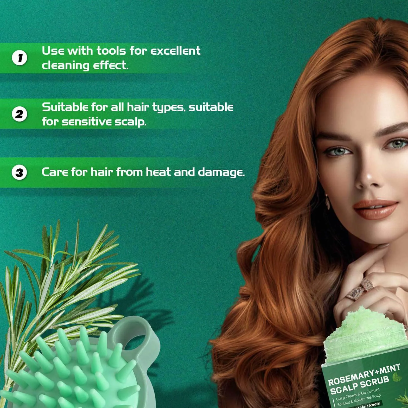 Exfoliante capilar de romero y menta para crecimiento del cabello, caspa y cuero cabelludo seco