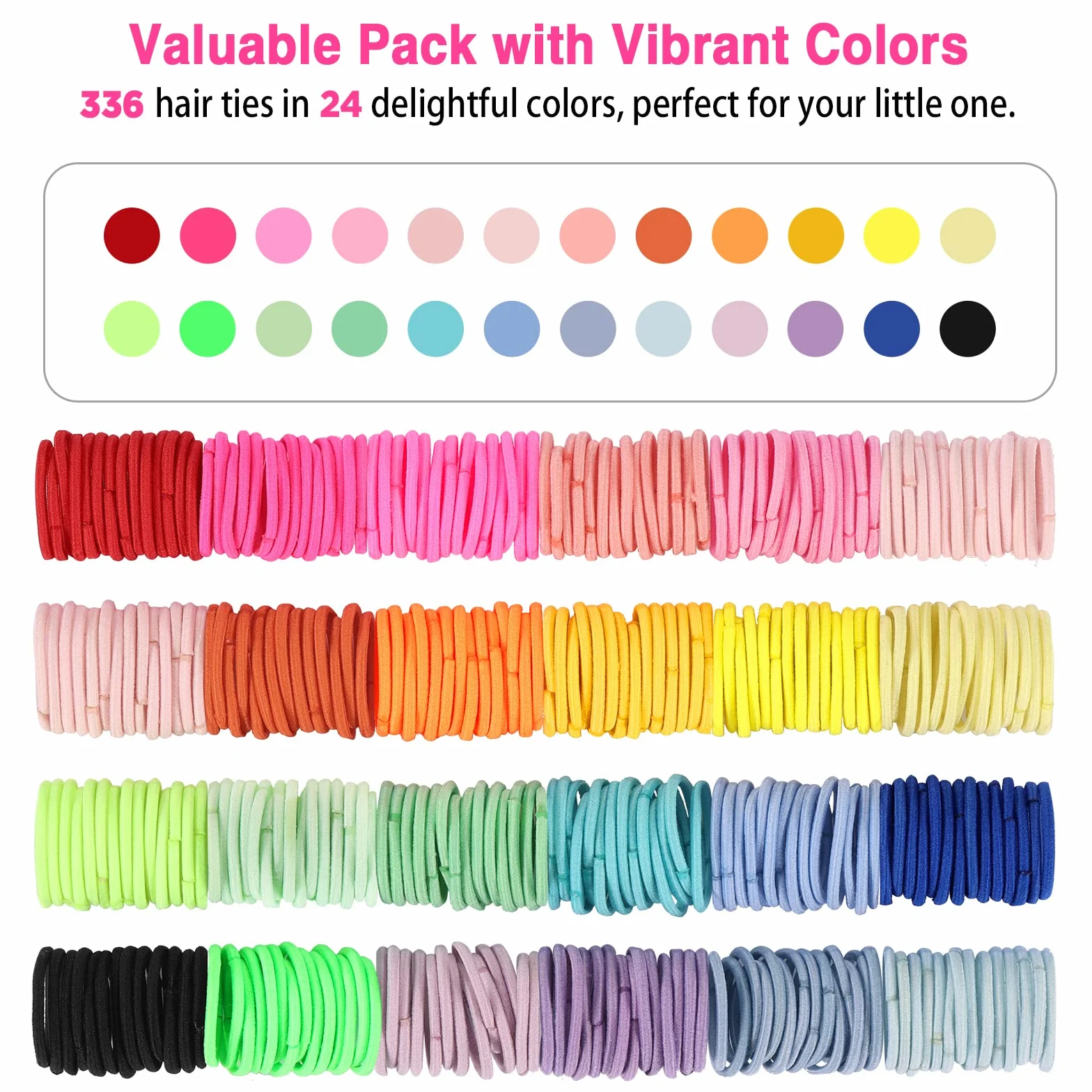 Funtopia 336 bandas elásticas pequeñas para el pelo para niñas, coletas coloridas, sin daño, con caja organizadora