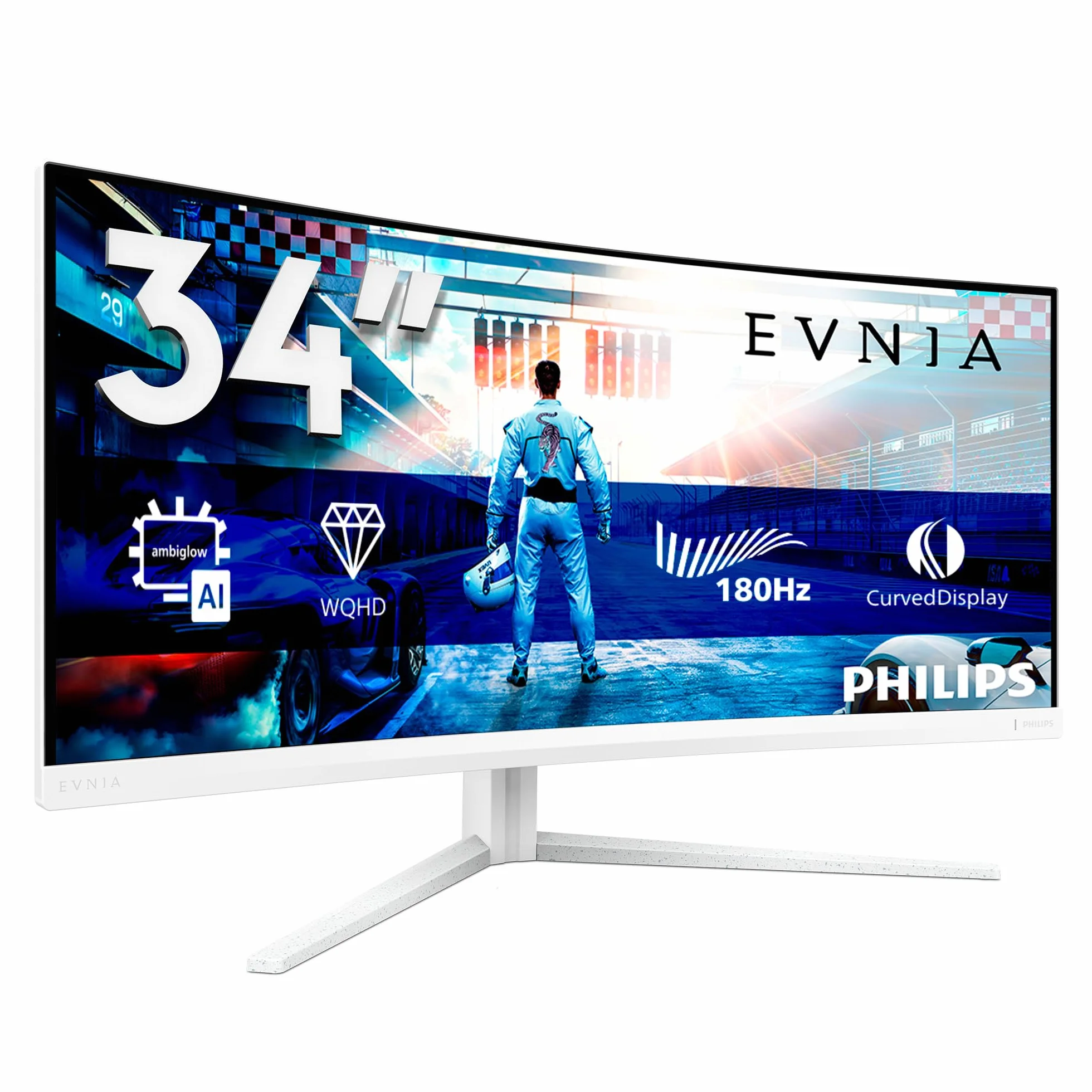 Philips EVNIA 34M2C5501A Monitor 34 Pulgadas UWQHD Curvo, 180Hz, 1 ms GtG, HDR10, Adaptive Sync, Altavoces, Altura Ajustable