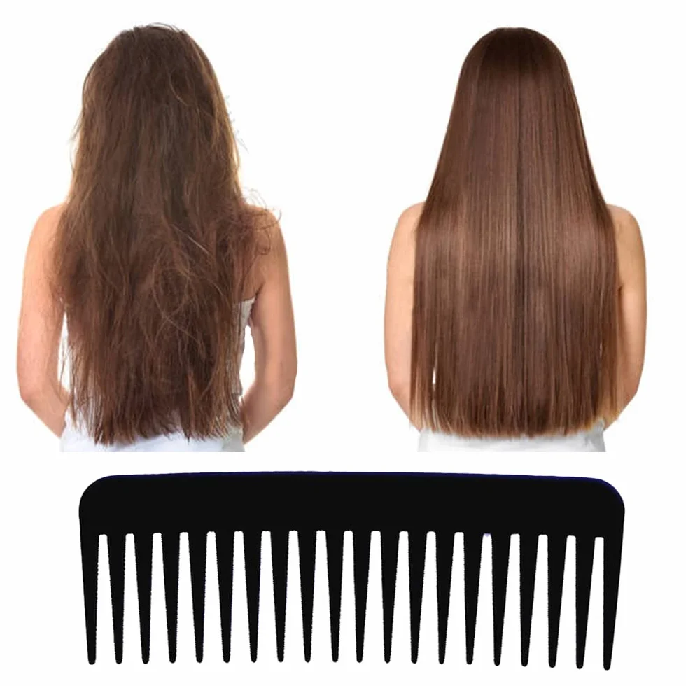 Peine de Dientes Anchos Grande para Desenredar Cabello Rizado Seco y Húmedo Negro