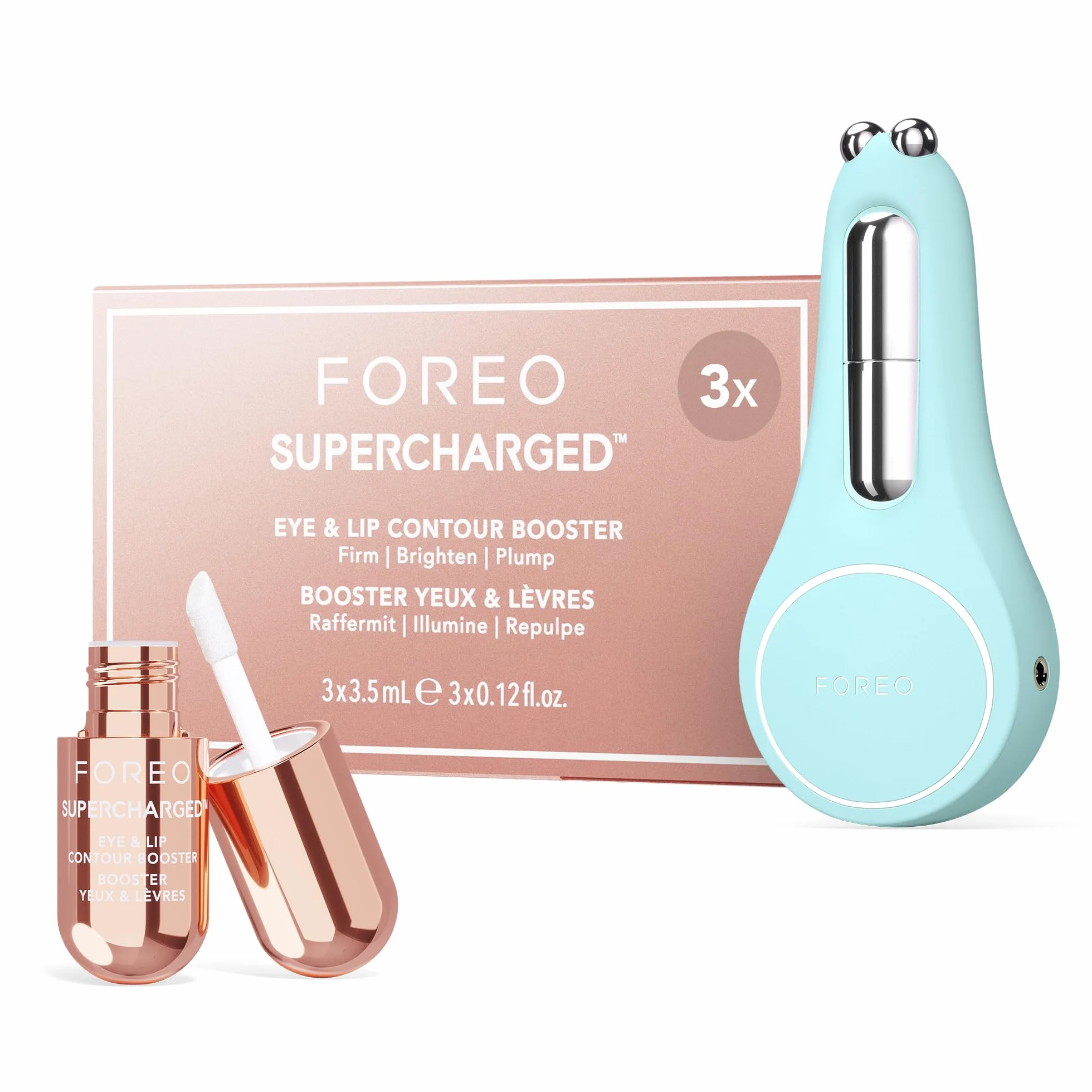 FOREO Set a Wink 'n' a Smile - BEAR 2 eyes & lips microcurrent device + 3x3.5 ml serum SUPERCHARGED Eye & Lip Contour Booster - anti-dark circles and lip plumping treatment