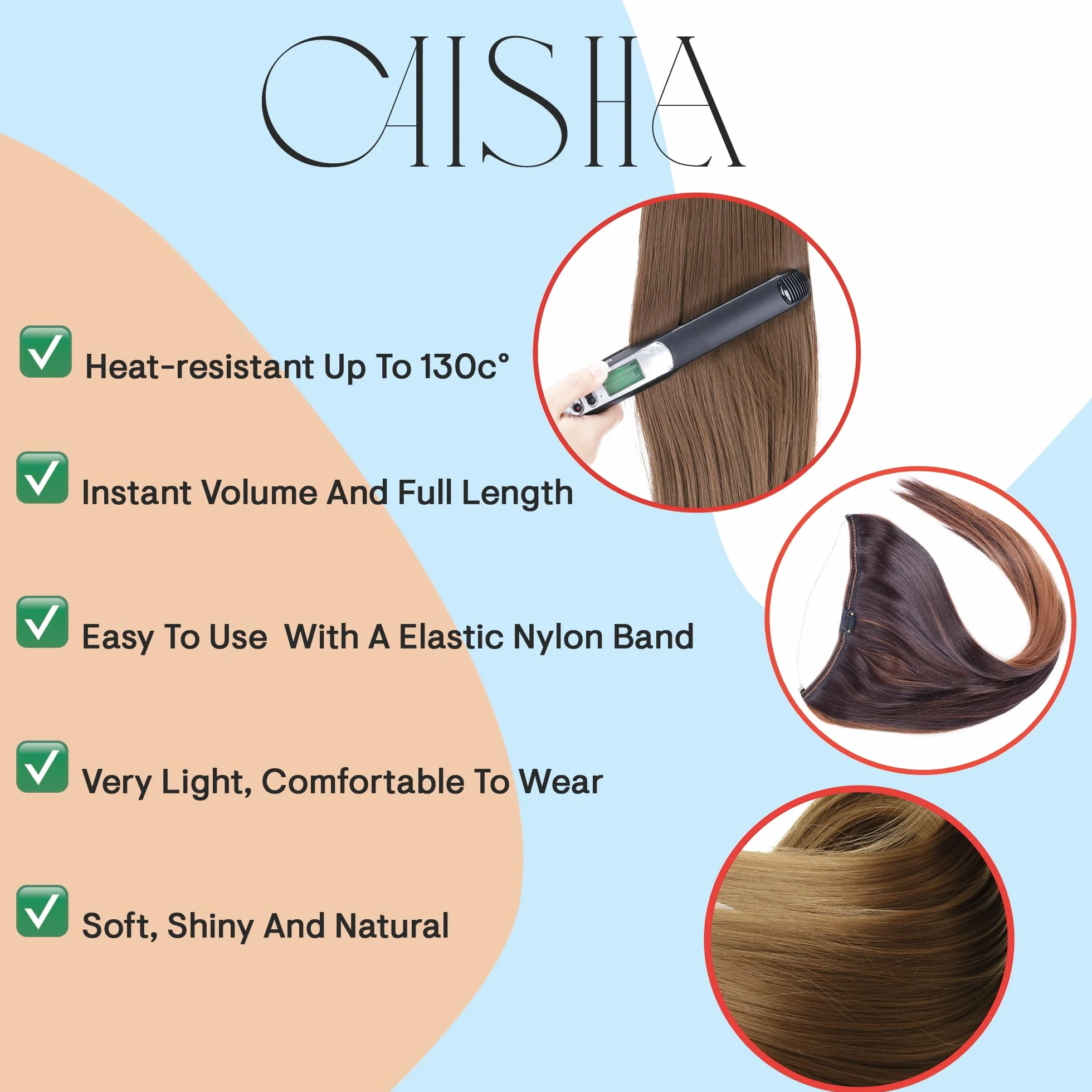 CAISHA 50cm Trama Extensión Cabello Liso Resistente Calor Mezcla Marrón E106