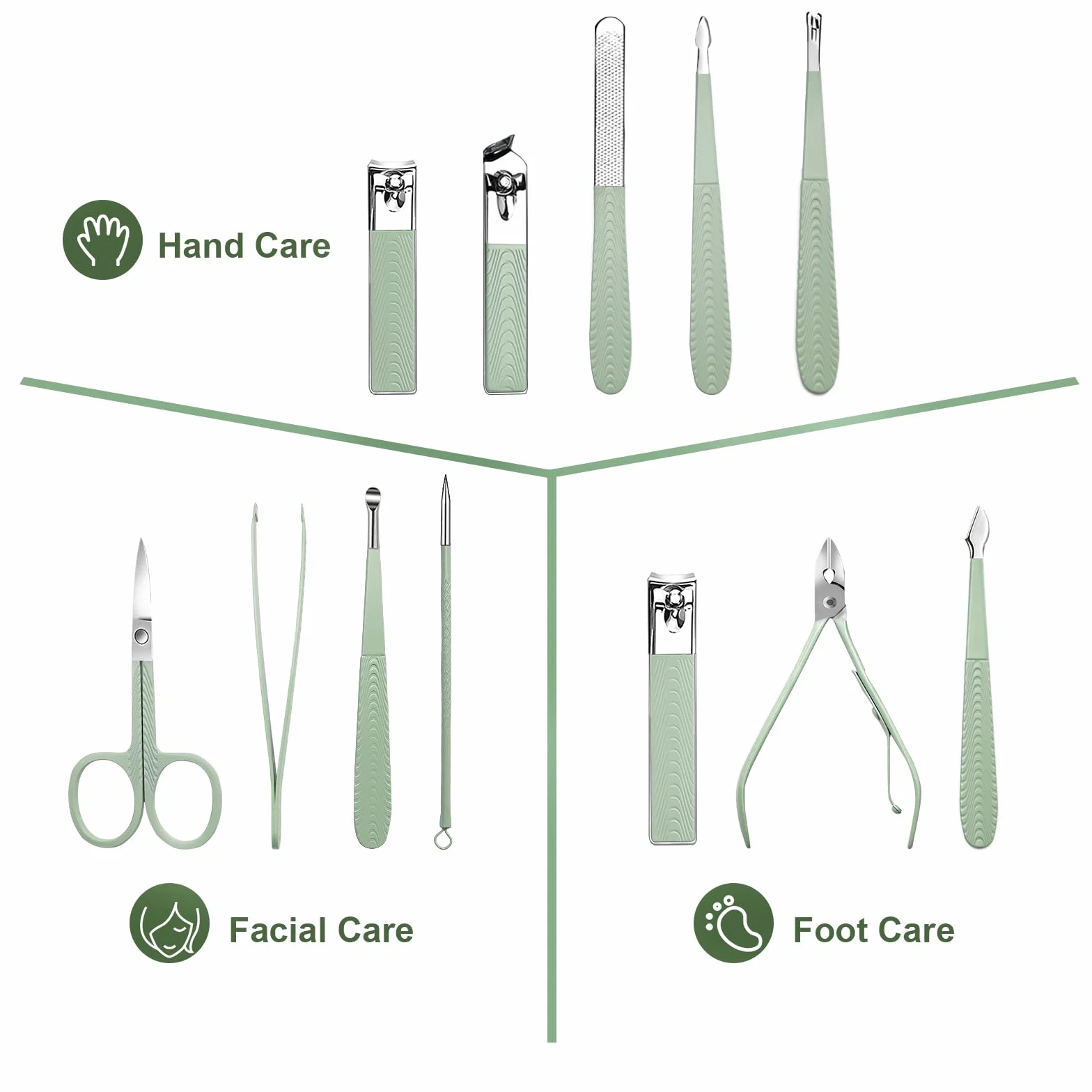 Kit de Manicura y Pedicura Profesional 12 Piezas, Acero Inoxidable con Estuche de Viaje