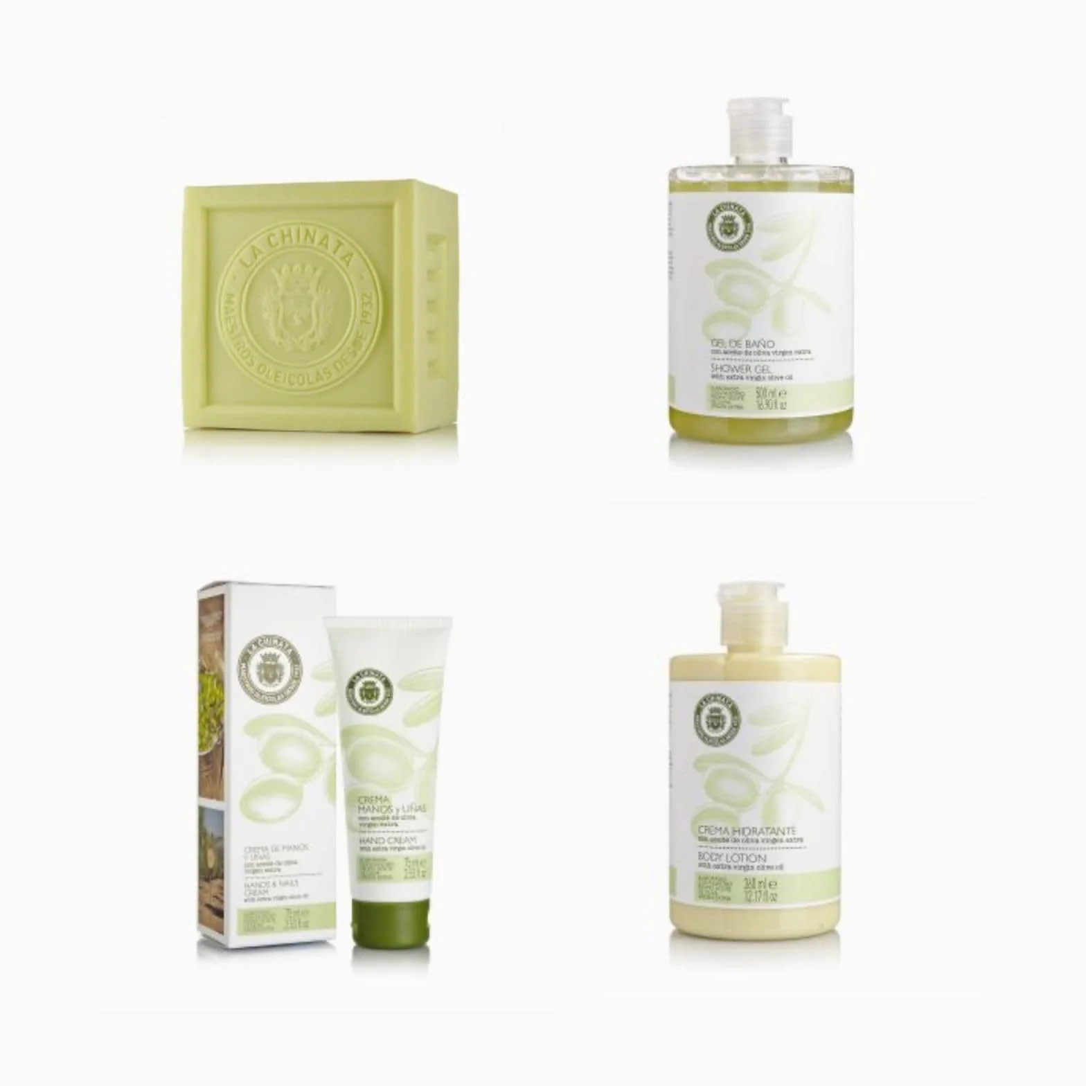 La Chinata Cesta Pequeña Cosmética Nº 1 con AOVE | Pack Cuidado de la Piel con Jabón, Gel de Baño, Crema Hidratante y Crema de Manos y Uñas | Cosmética Natural | Hidratación Piel Sensible | Regalo