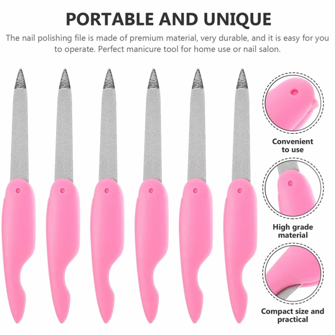 Limas de Uñas Plegables de Metal Rosa Diseño Delicado 8 y Doble Cara para Manicura y Pedicura Profesional para Uso en Salón y Hogar