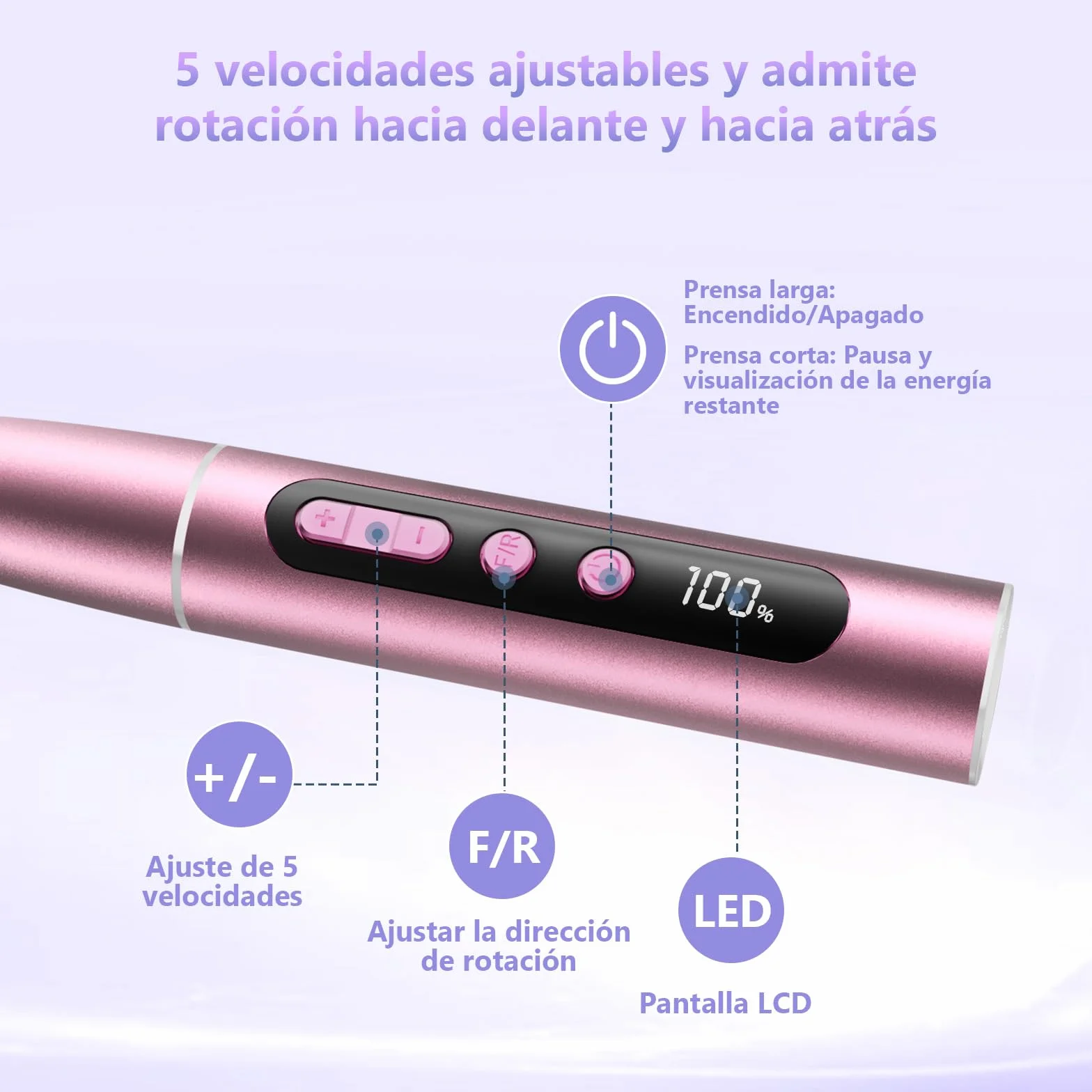 Torno para Uñas Profesional de 35000 RPM, Lima Eléctrica para Uñas de Gel y Acrílicas, Torno sin Cable con Velocidad Ajustable para Manicura y Pedicura