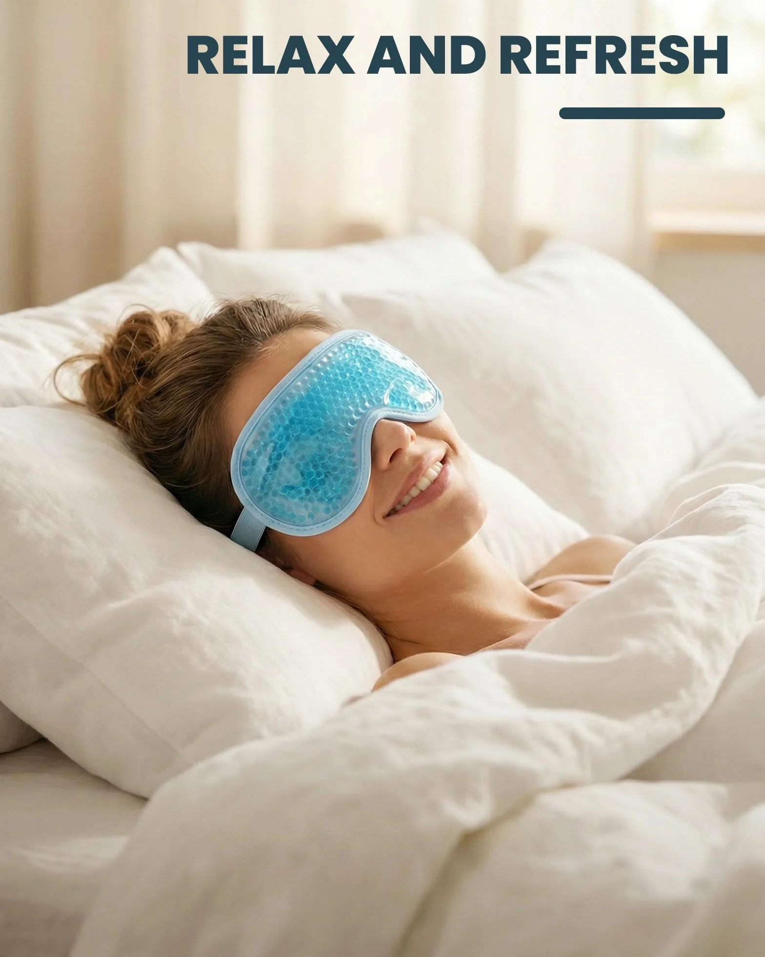 Antifaz Gel Frio Máscara para Ojos Hinchados y Ojeras, Sleep Mask Reutilizable Suave, Efecto Frío Calor - Azul
