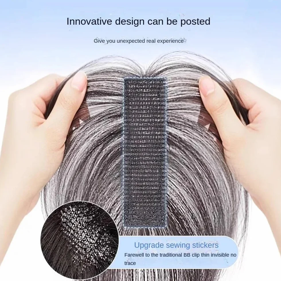 Sin clip de pelo real flequillo para mujer, cobertura de pelo esponjoso, añade volumen al cabello (broches laterales)