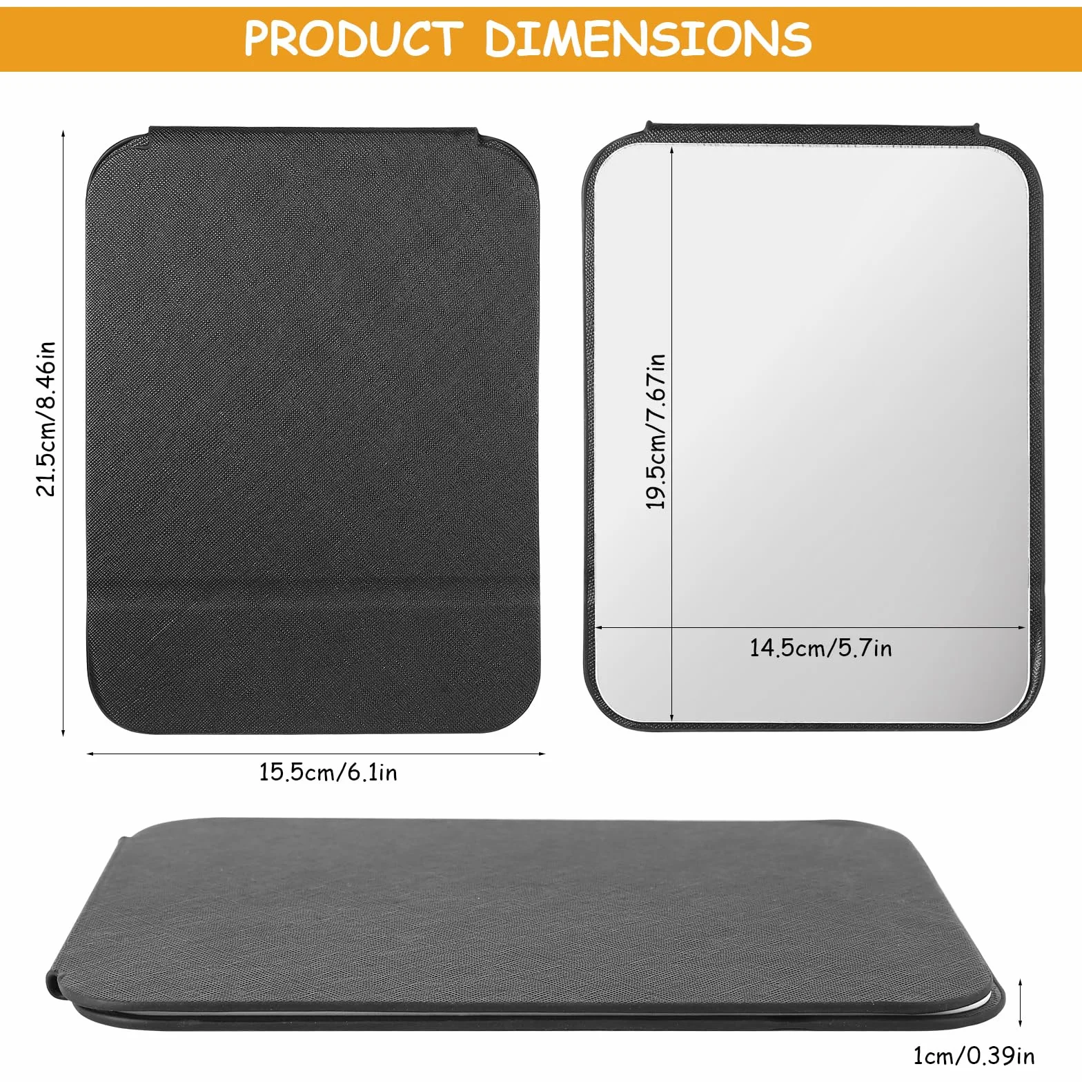 Espejo de maquillaje portátil de viaje plegable HD cuero 21,5 x 15,5 cm