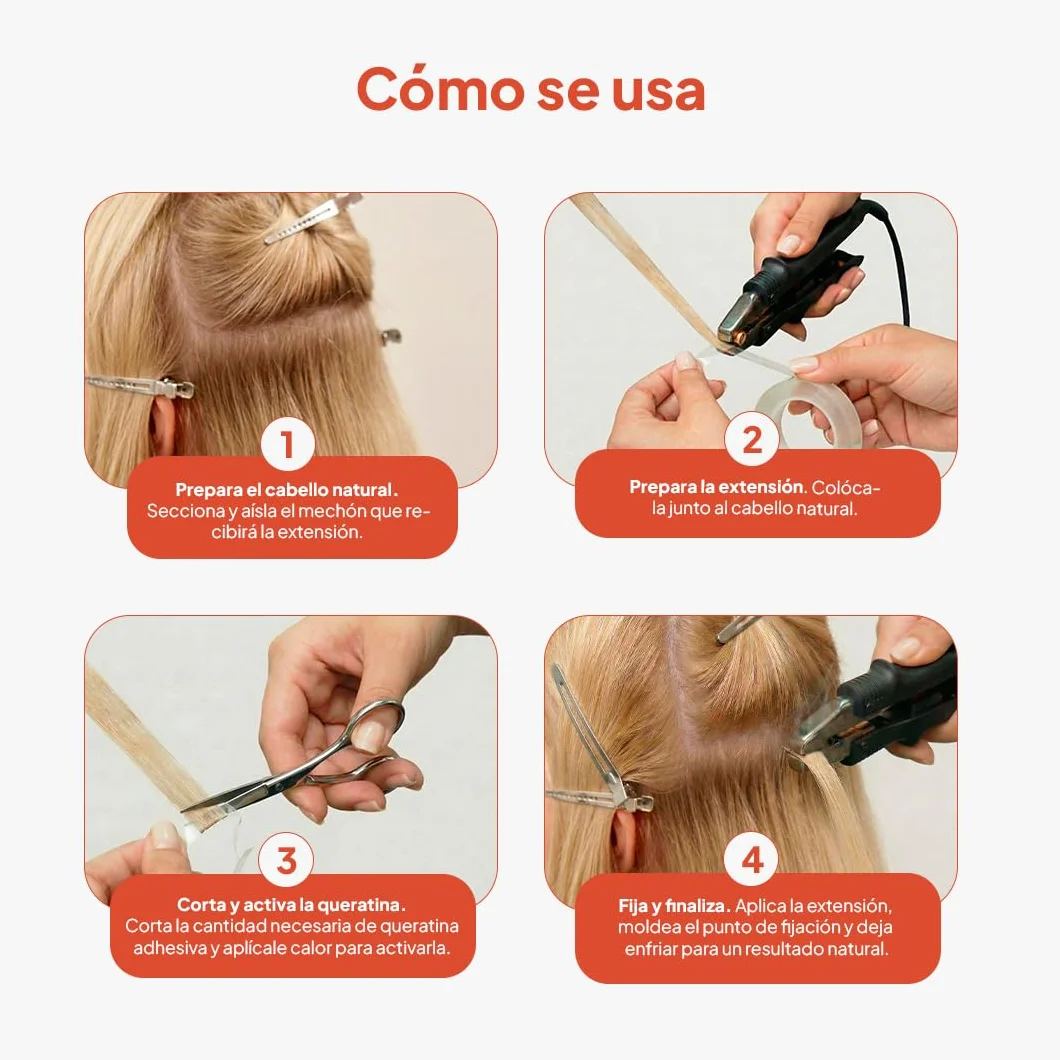 Adhesivo de Queratina para Extensiones de Cabello y Pelucas, 10 Rollos de 3,2 m, Resistente al Agua y al Calor (Marrón)