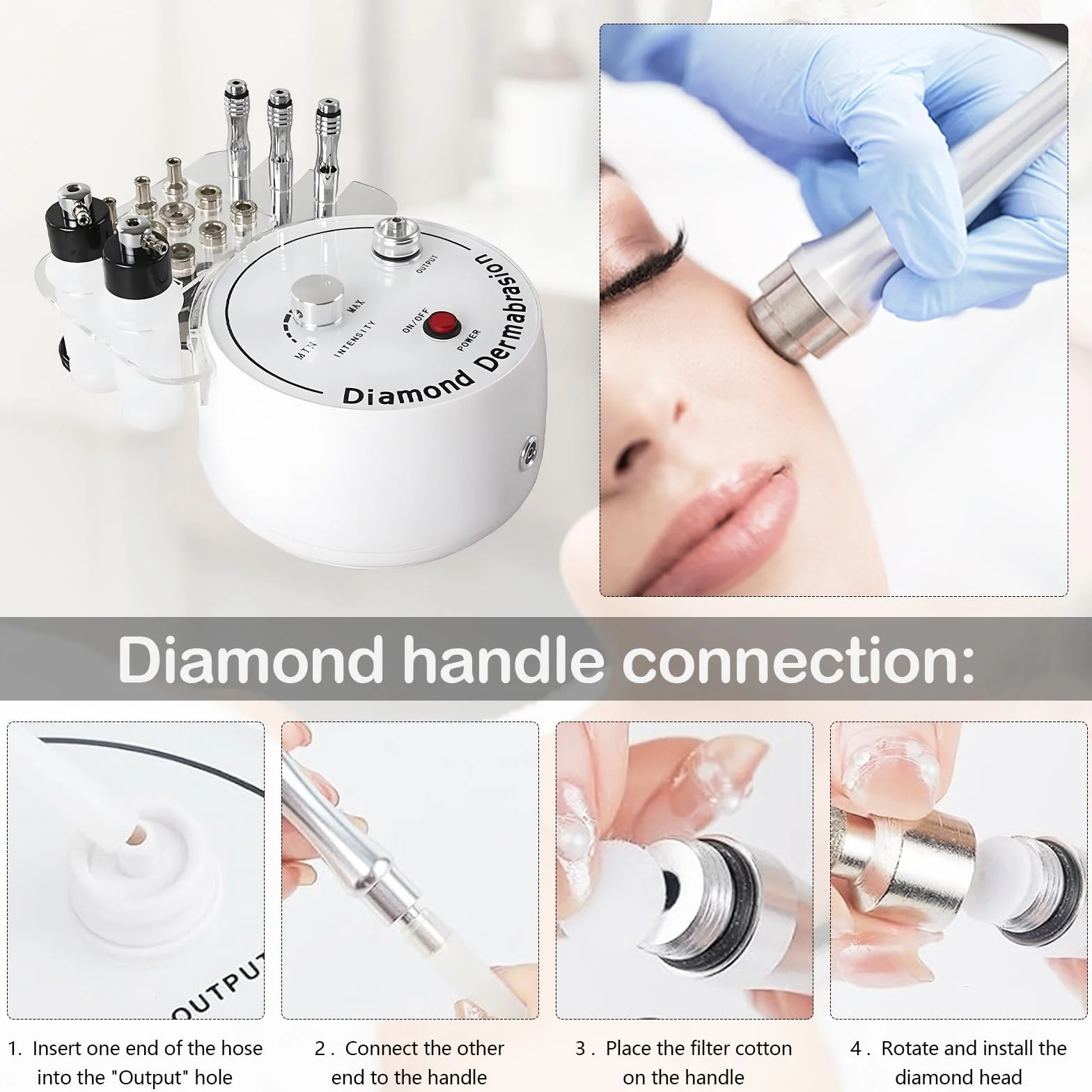 Máquina de Microdermoabrasión de Diamante 3 en 1, Hydrafacial Profesional con Tubo de Vacío y Pulverizador para Cuidado Facial