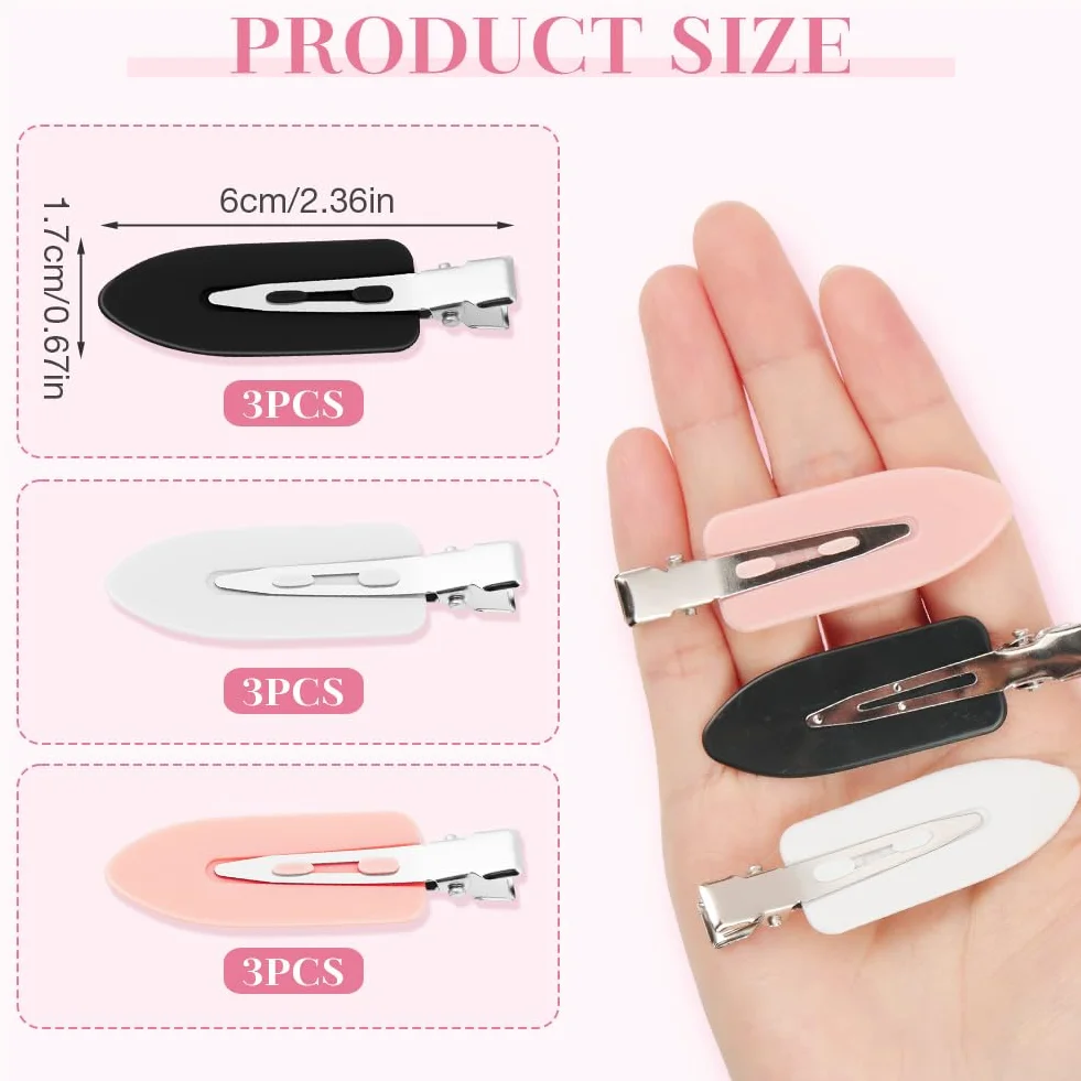 Pinzas para el Pelo sin Doblar Mujer, 9 Piezas Accesorios de Estilismo de Salón, Negro+Blanco+Rosa