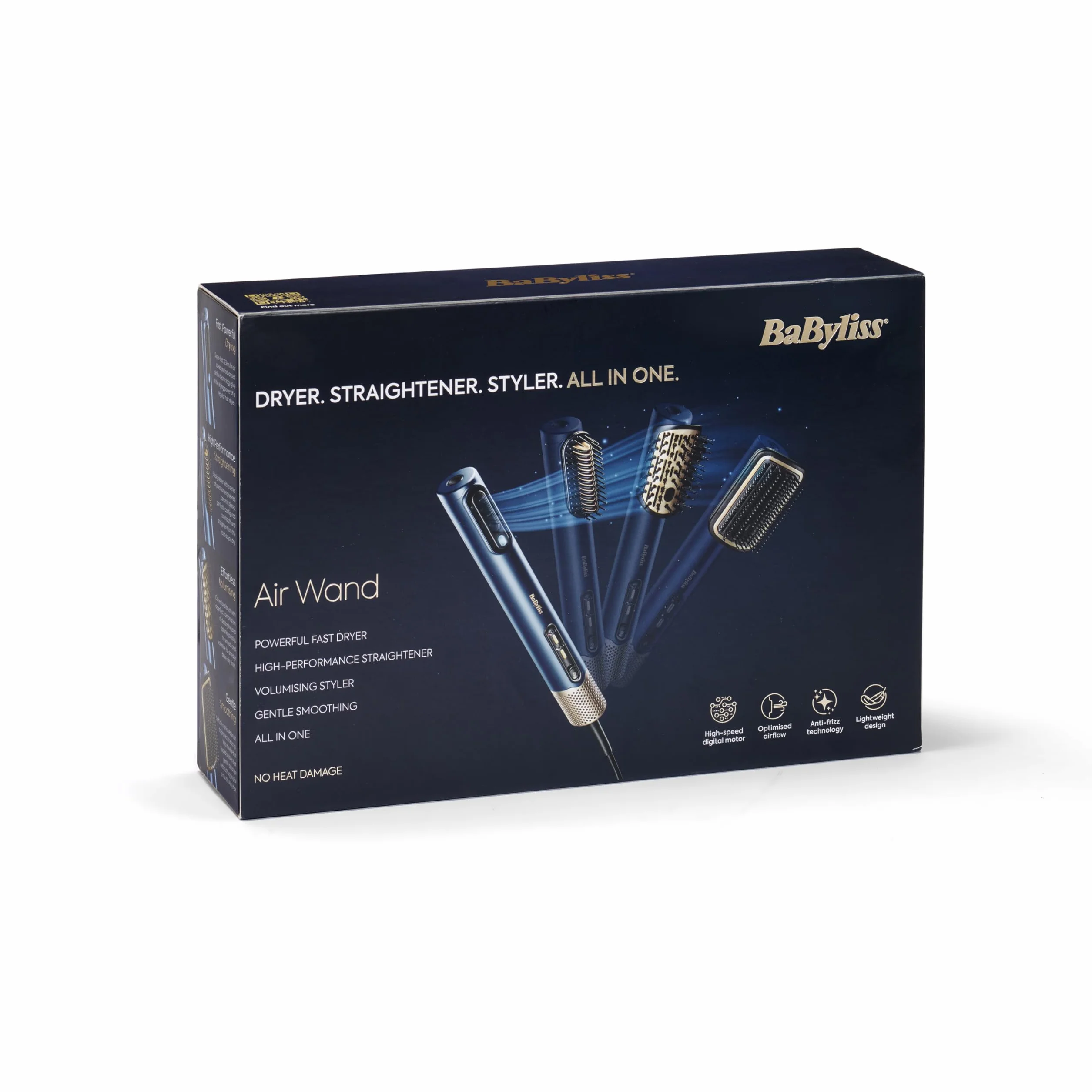 BaByliss AS6553E Air Wand Secador Alisador Styler Todo en Uno Mojado a Seco Antiencrespamiento Sin Daño por calor 3 Accesorios