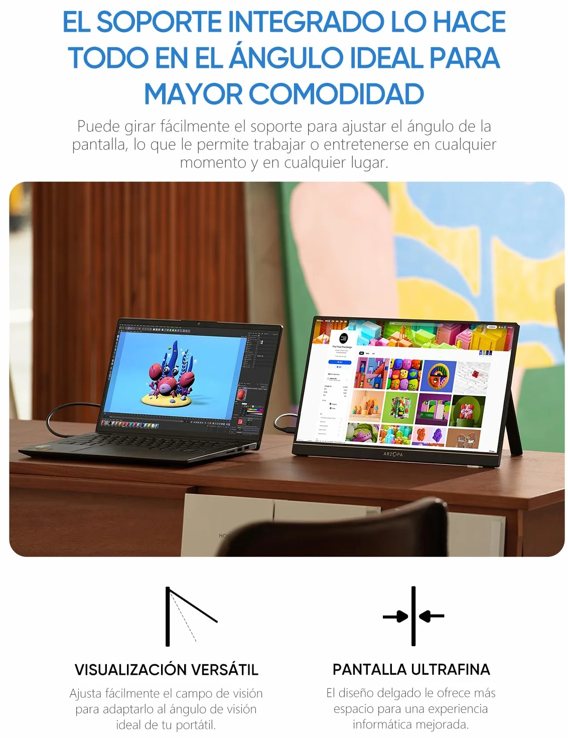 ARZOPA Monitor Portátil IPS FHD 15,6" 1920×1080 con Soporte, Segunda Pantalla Ultradelgada para Portátil/PC/Mac/PS3/4/5/Xbox - A1