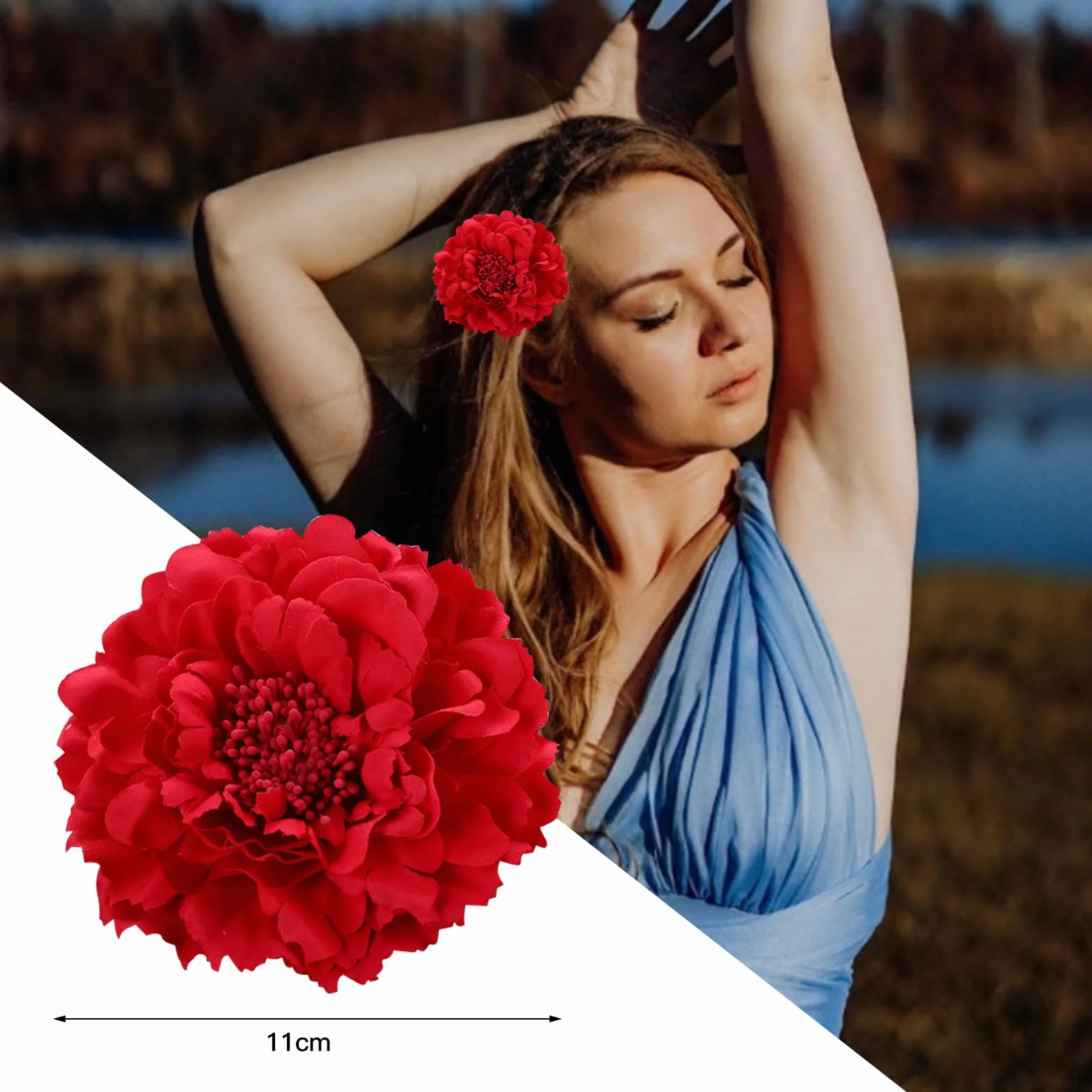 VEGCOO 8 Clips Pelo Flor, Horquillas Peonía Rojo para Mujer Feria Abril Sevillana