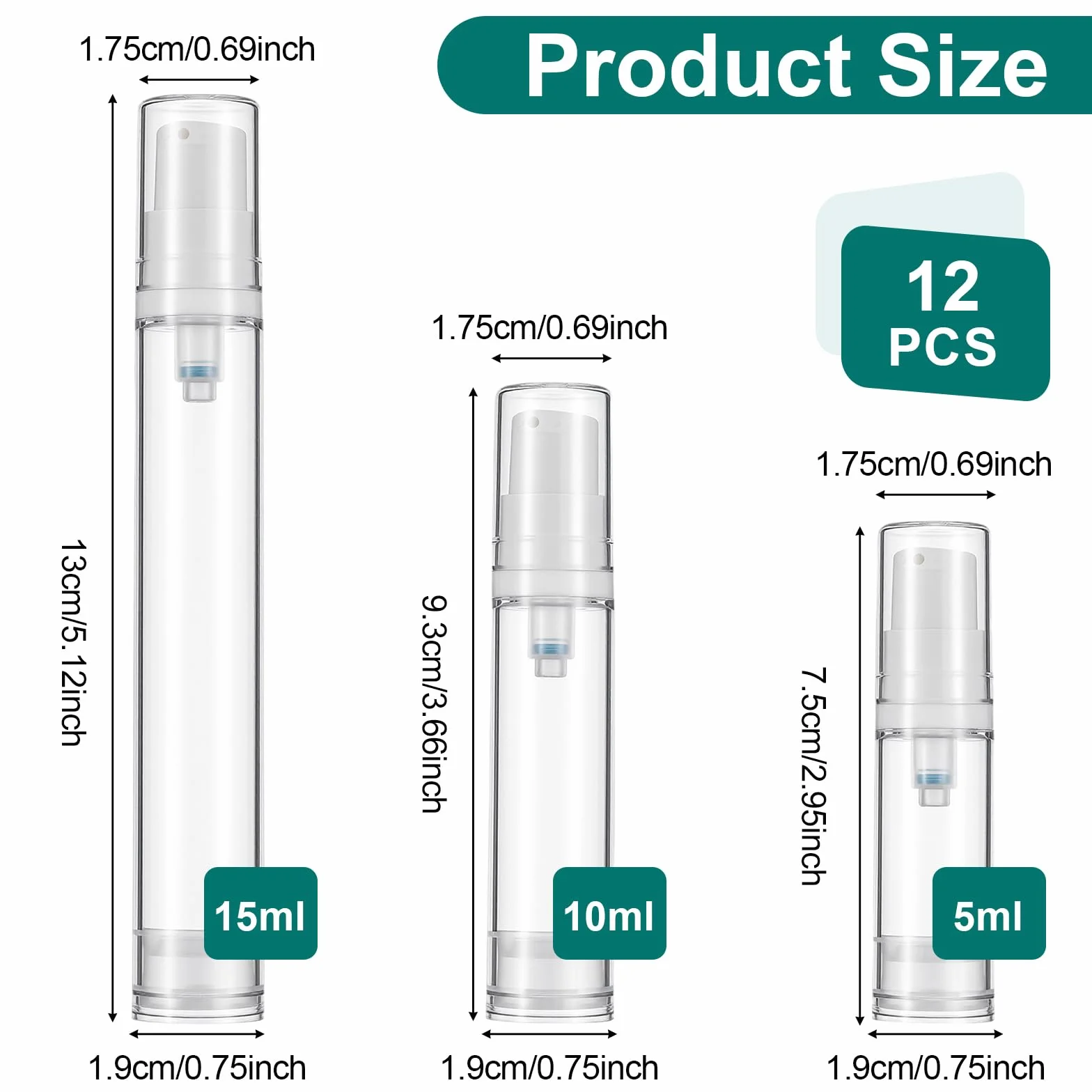 Andibro 12 dispensadores de bomba sin aire 5 ml 10 ml 15 ml botella vacía crema portátil viaje