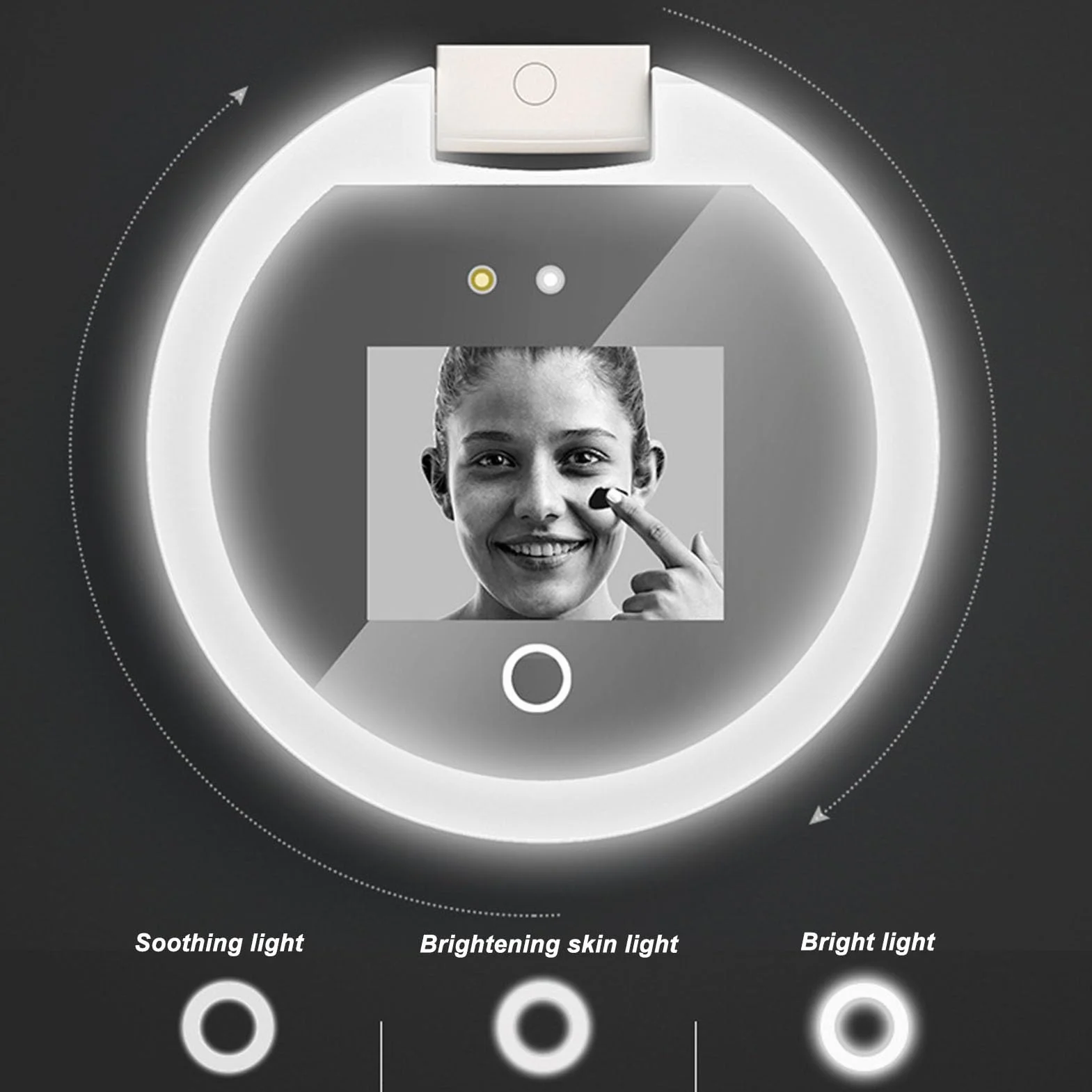 Espejo de Maquillaje LED Viaje con Cámara UV, Aumento 2X, Controles Táctiles y Brillo Ajustable