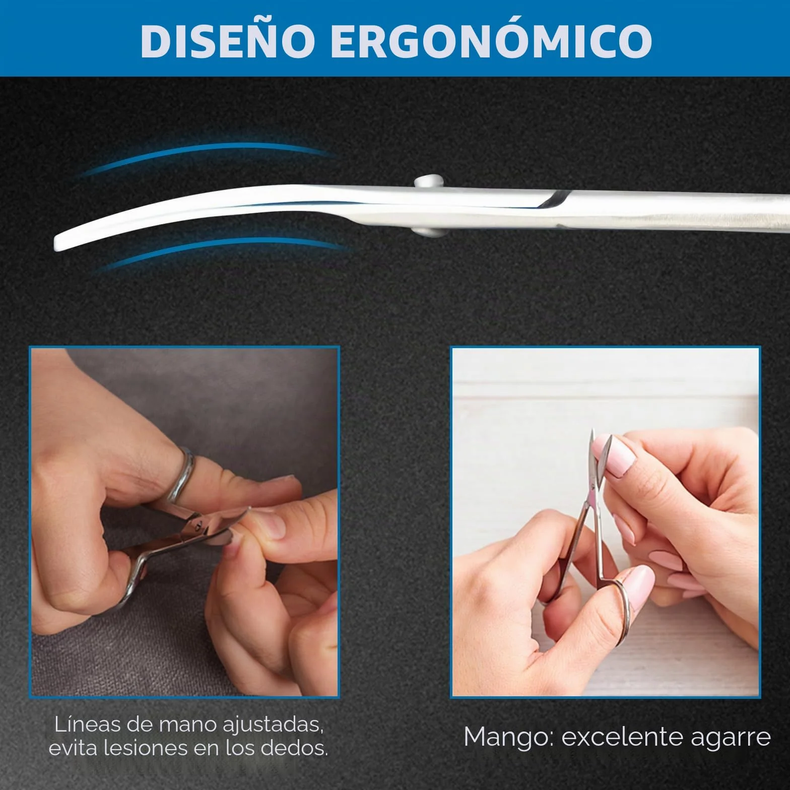 Tijeras Uñas de Acero Inoxidable Hoja Curva Professional para Uñas Gruesas y Cutículas