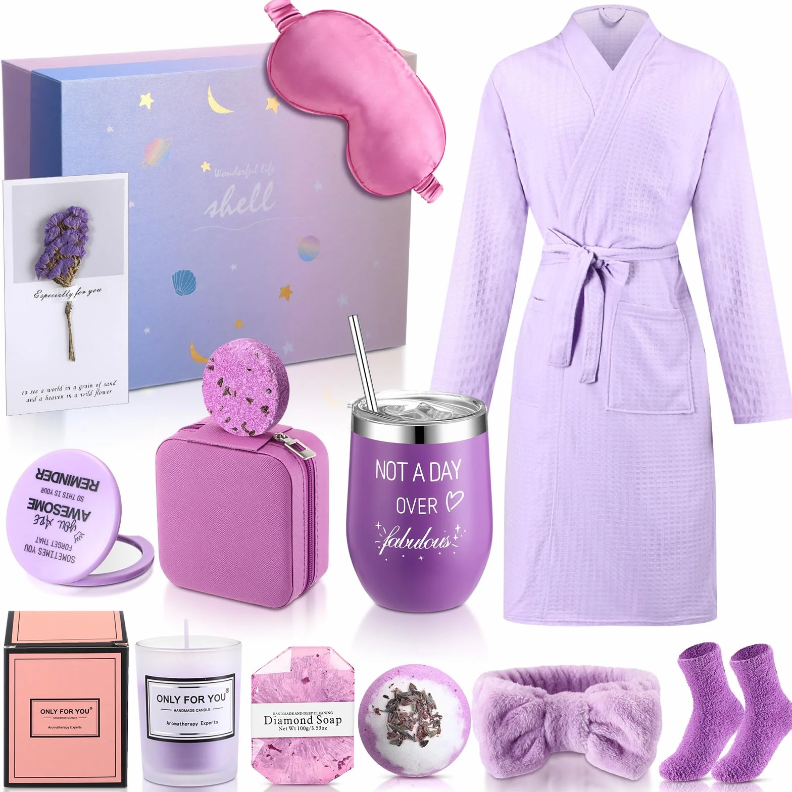 Nuogo Juego de 13 cestas de regalo de Navidad para mujer, regalo de cumpleaños, spa, cesta de regalo para mujeres, espejos, calcetines, vaporizadores, joyero, bata de baño para mamá, novia, esposa