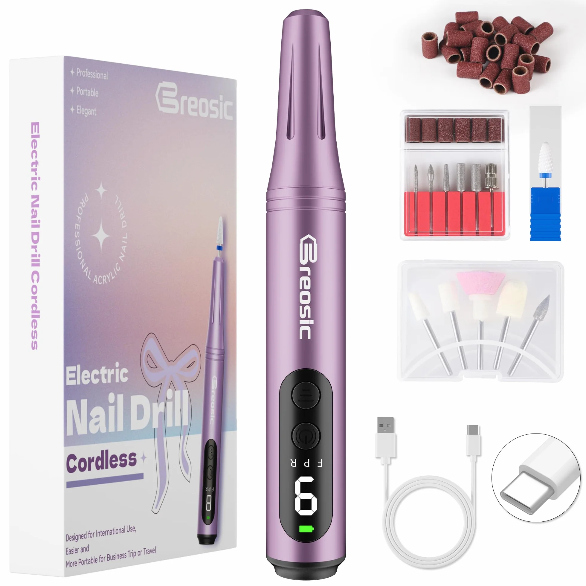 Torno para Uñas Profesional 35000 RPM 12 en 1 Nail Drill USB-C 9 Velocidades Manicura Pedicura