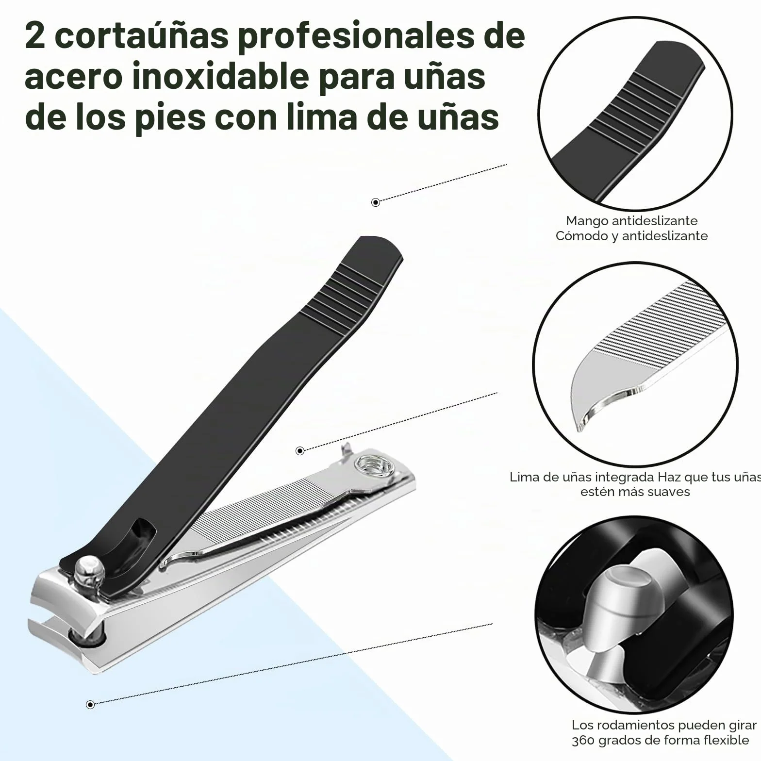 Juego de cortaúñas de acero inoxidable para uñas gruesas, grande