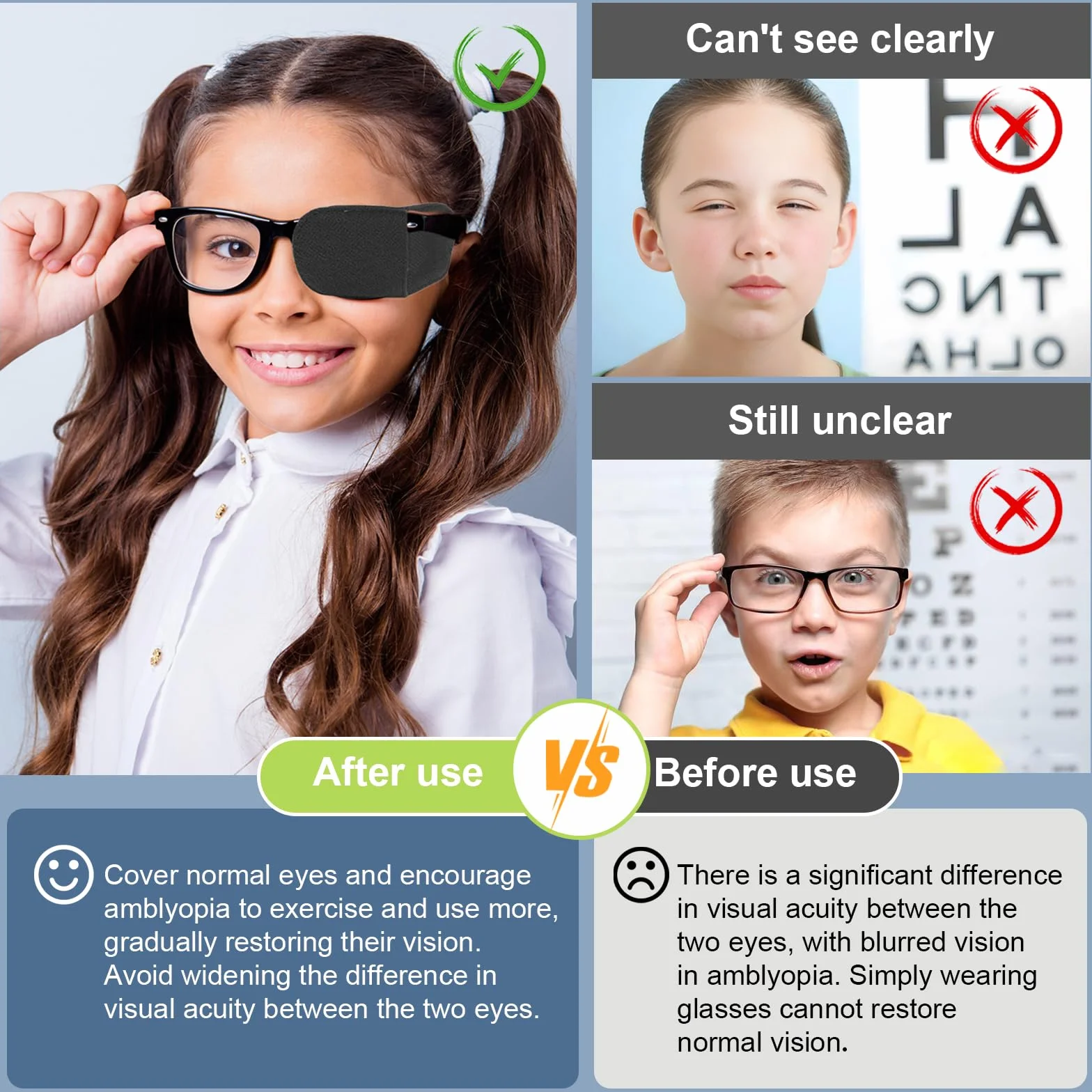 Parches Oculares Reutilizables de Tela No Tejida para Gafas, Ojo Derecho e Izquierdo, para Ambliopía y Estrabismo, Niños y Adultos