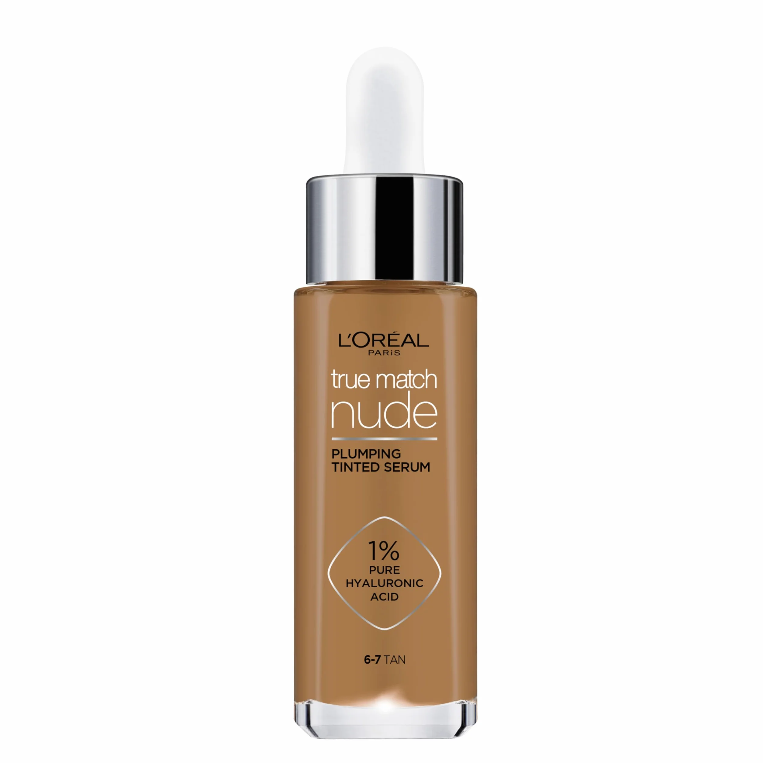 L'Oreal Paris True Match Base de suero tintado, 1% ácido hialurónico, hidratante, 30 ml, tono 6-7 bronceado