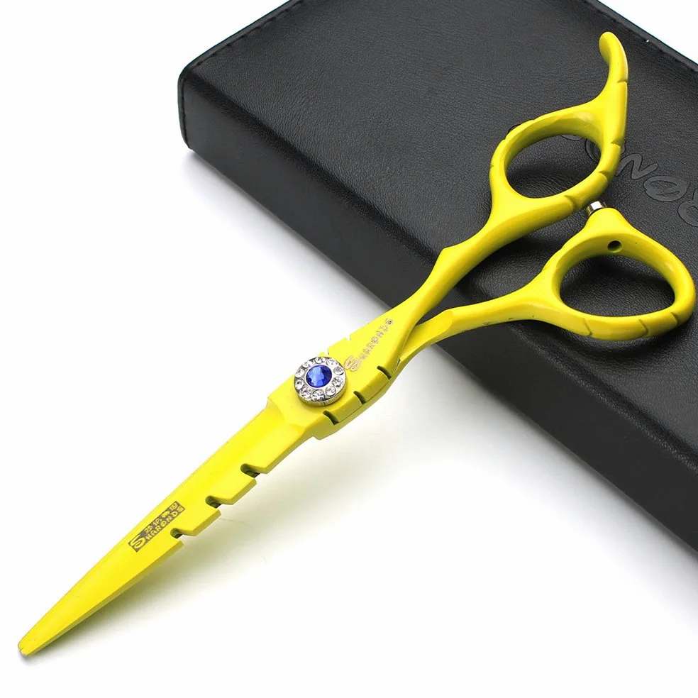 Amarillo profesional de 6 pulgadas pelo tijeras peluquería salón peluquería especial herramientas Japón acero inoxidable tijera kit de combinación (scissors set)