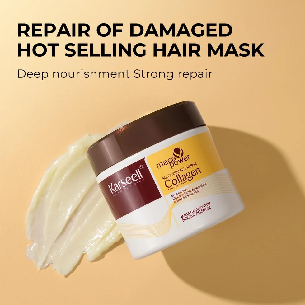 Karseell Reparación Sets de Pelo, Colágeno Mascarilla Pelo Y Aceite de Pelo, Set de Cuidado Capilar para Seco y Dañado el Cabello Todo Tipo de Cabellos, 500ml + 50ml