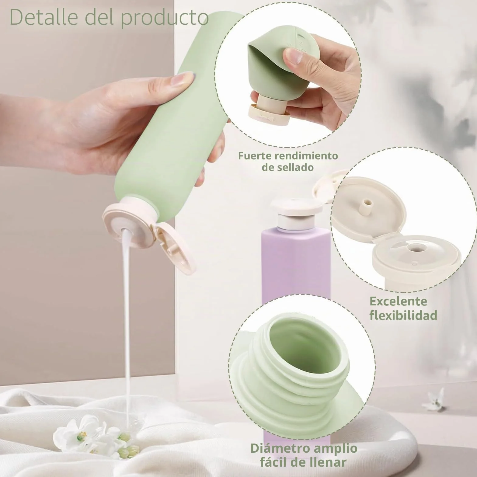 Botella Exprimible 250ml+260ml 4 Piezas Envases de Viaje a Prueba de Fugas para Champú