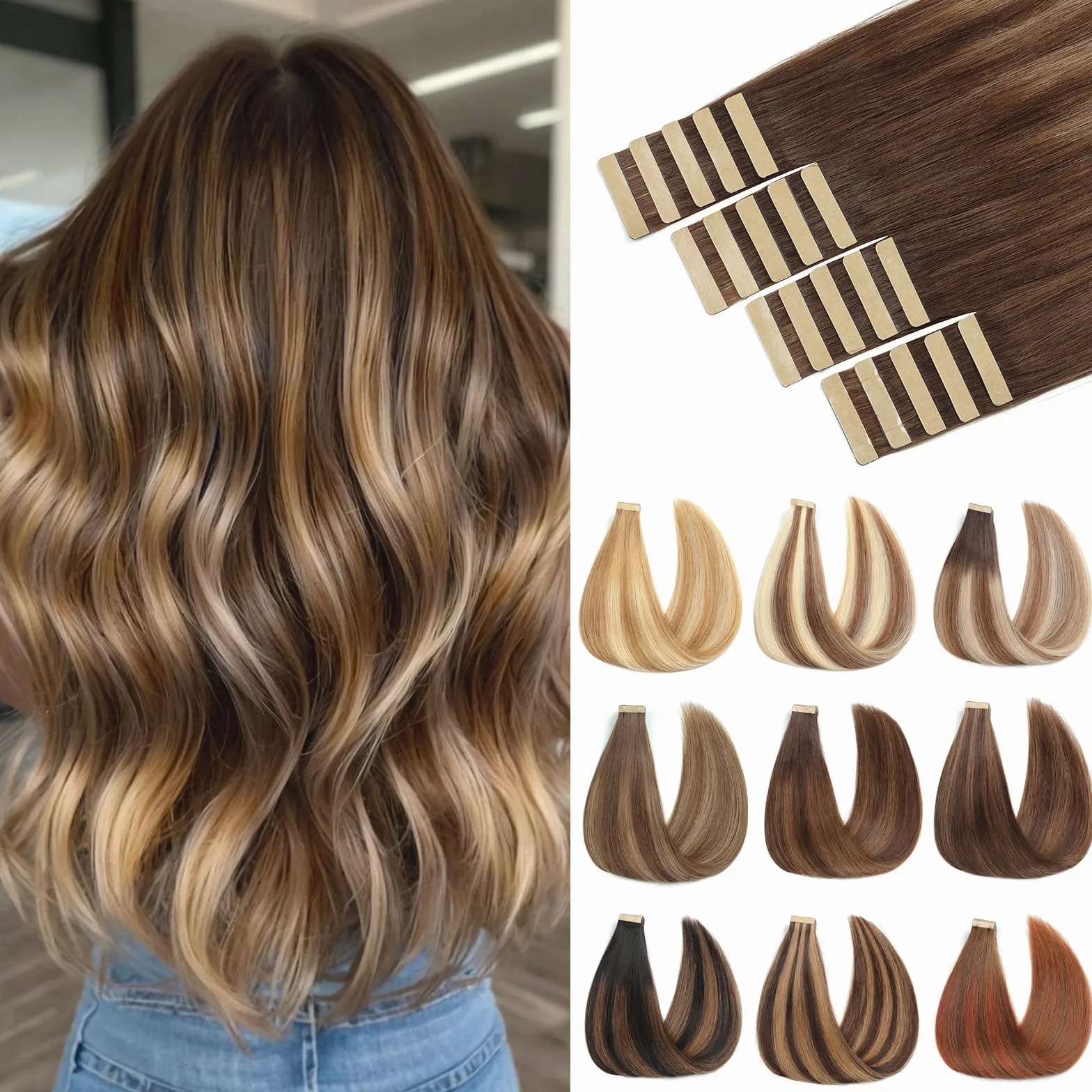 ShowJarlly Extensiones de Pelo Natural 45cm Marrón Chocolate 40g 18inch 4/4/27#