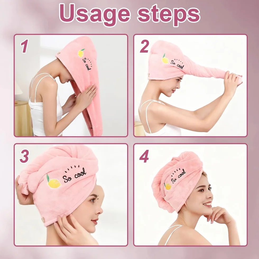 Toalla Pelo con Botones Turbante Superabsorbente Mujeres Secar Cabello Felpa Coral