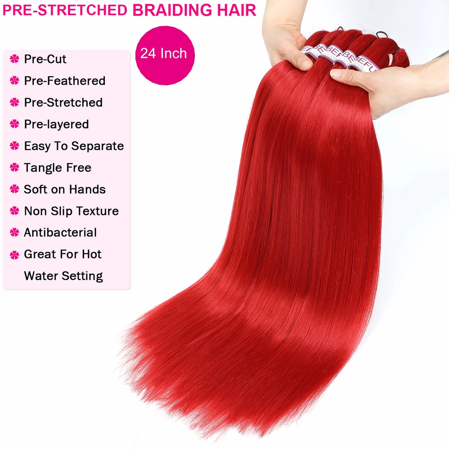 Pelo trenzado, 30 pulgadas, 8 paquetes de cabello rojo preestirado para trenzado, cabello humano preestirado degradado para mujeres negras, extensión de cabello sintético Yaki profesional sin picazón