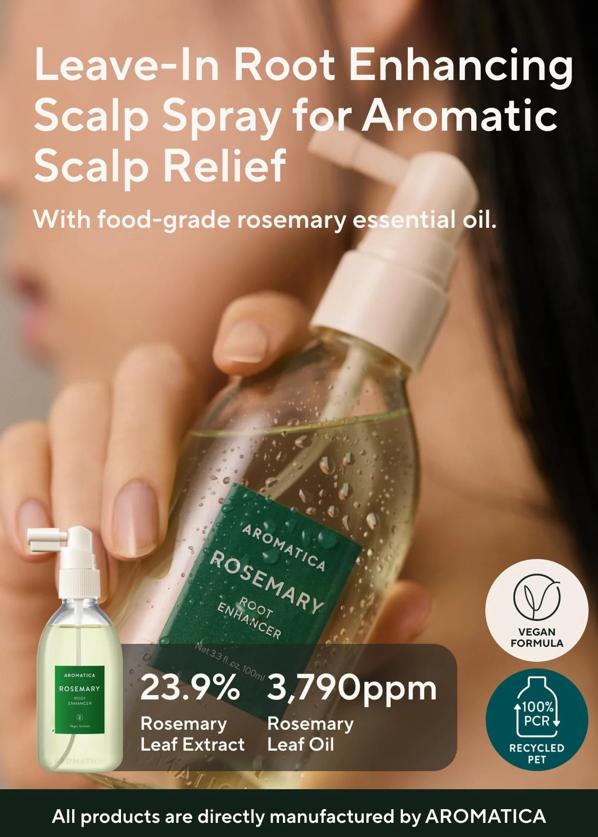 AROMATICA Potenciador de raíz de romero 3.38oz/100ml Spray nutritivo para el cuero cabelludo