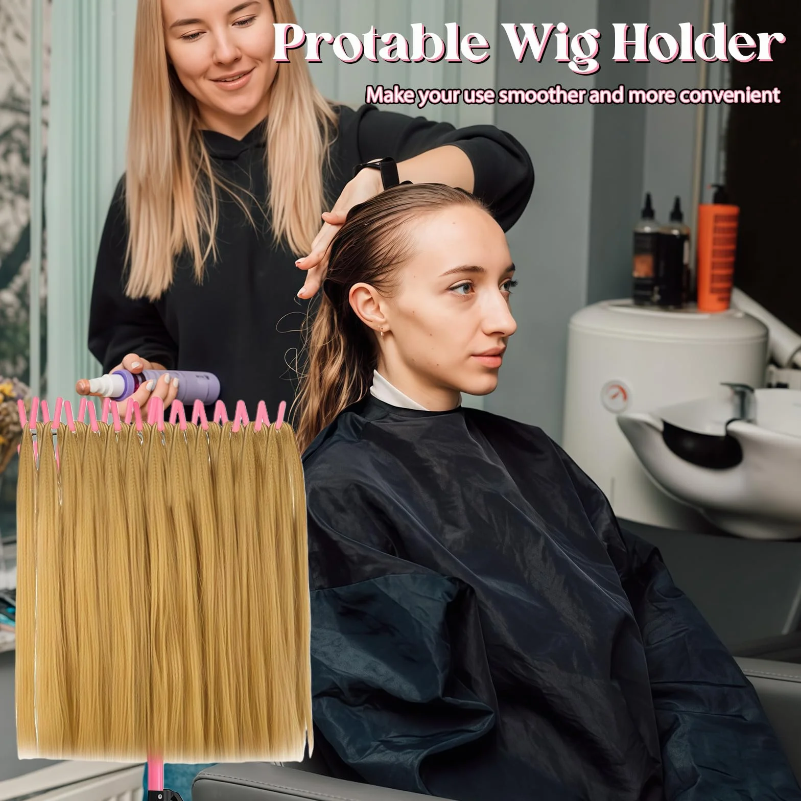 Soporte para extensiones de cabello ajustable y plegable de 144 clavijas con bandeja y pinzas