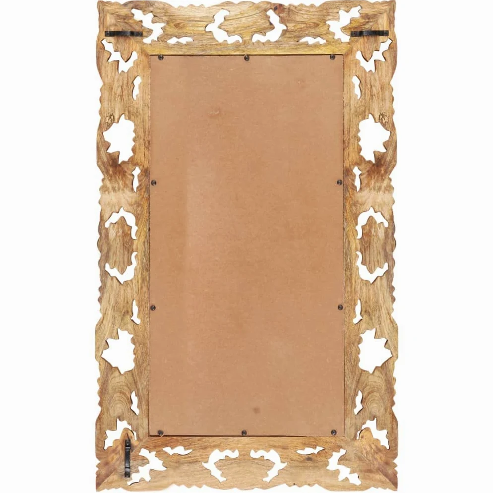 Espejo tallado a mano marrón de madera maciza de mango 80 x 50 cm con acabado natural para salón, baño, pasillo, decoración, cosméticos, maquillaje, cuerpo entero