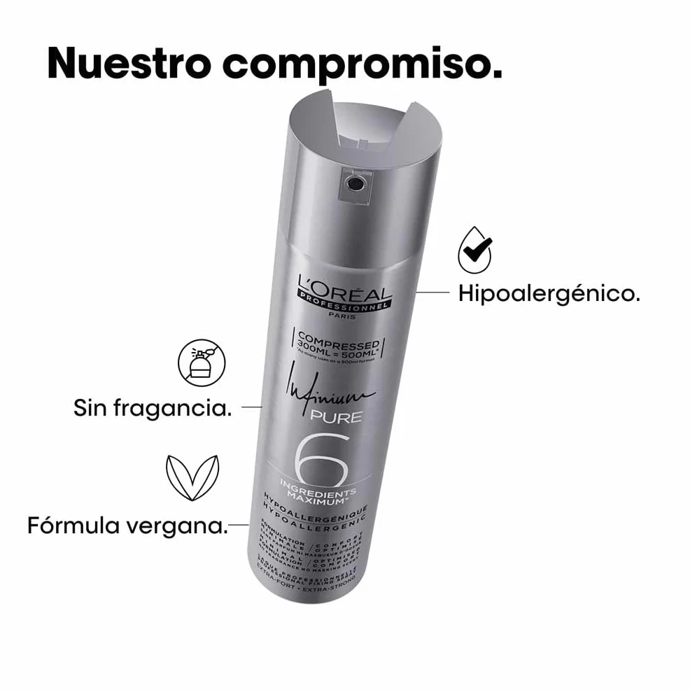 L'Oréal Professionnel Infinium Pure Extreme Strong Laca Fuerte 300ml Fijación Extrema Brillo Infinito