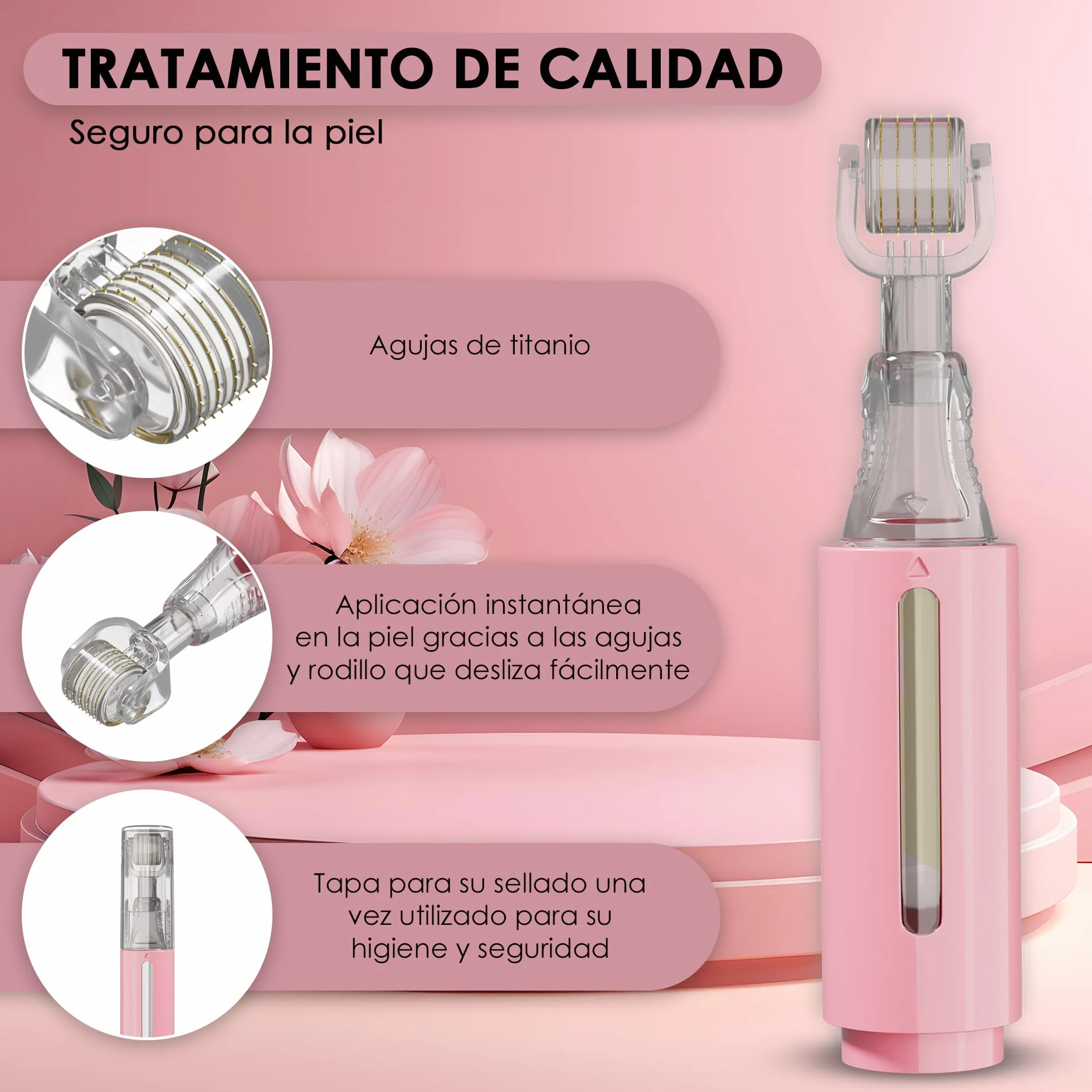 HAMINOS Derma Roller 0,25 mm con Depósito para Labios, Piel, Cabello, 105 Agujas de Titanio