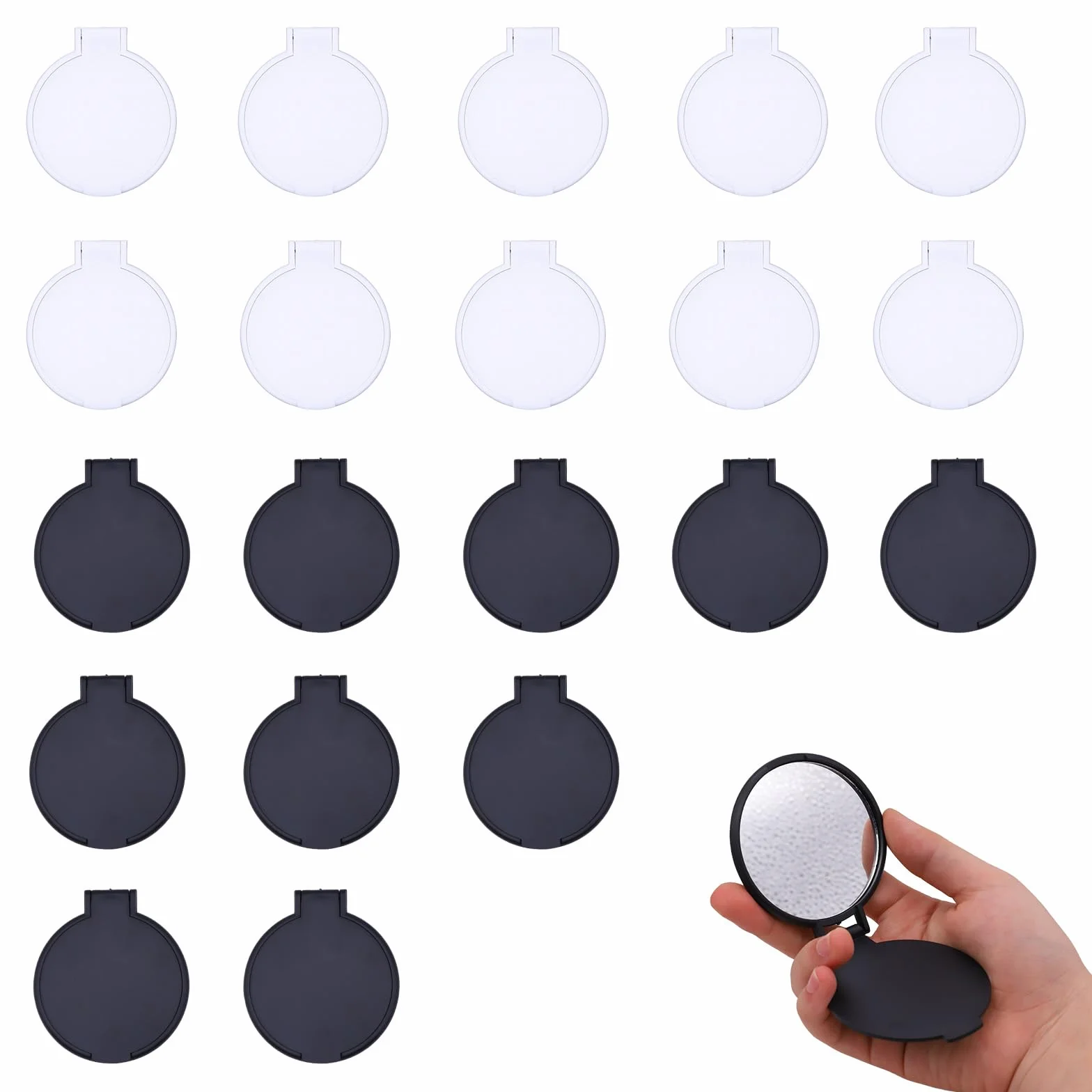 Miniespejos plegables de bolsillo redondos 2 colores blanco negro para mujeres niñas viaje