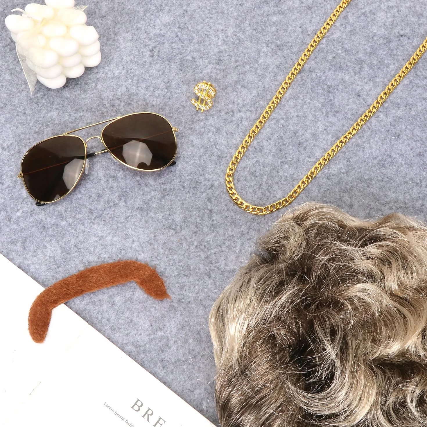 Meleager Peluca Mullet Hombre, Disfraz Ochentero, Juego 5 Accesorios Carnaval