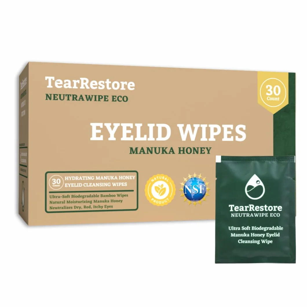 TearRestore NeutraWipe Toallitas para párpados hipoclorosos. Limpiador de pestañas hipoalergénico natural para ojos secos, rojos, picazón, hinchados e irritados, (30 unidades)