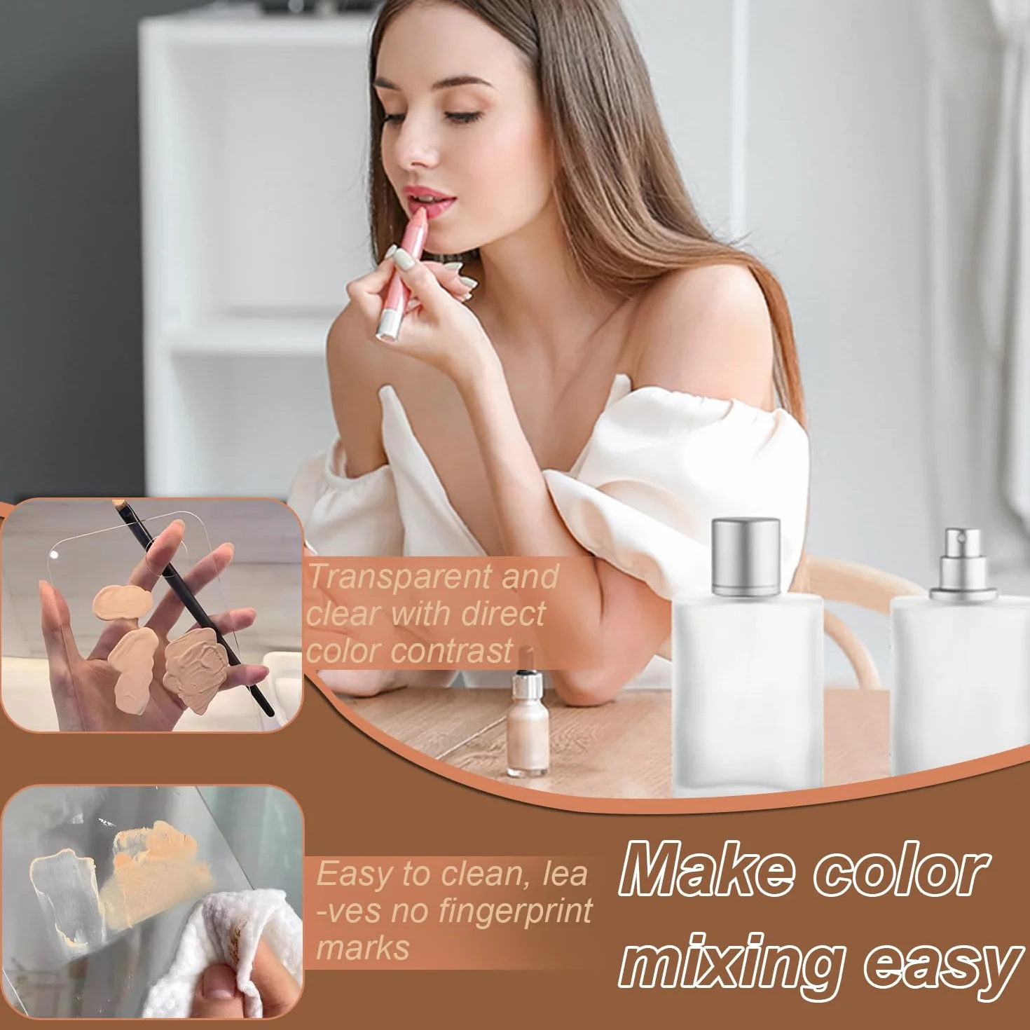 Paleta de Maquillaje Acrílica Transparente con Espátula de Acero Inoxidable para Mezclas Cosméticas