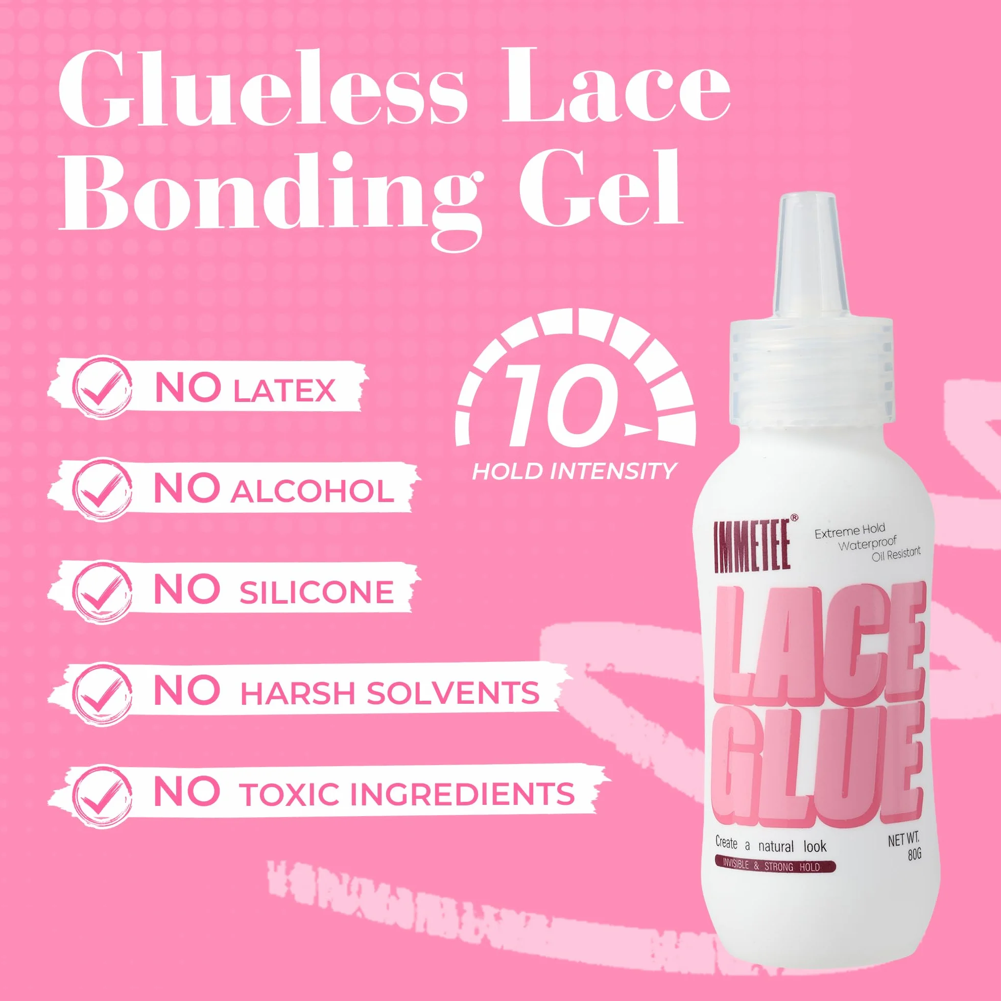 immetee Pegamento Para Peluca Lace Glue Resistente al Agua Invisible 80g