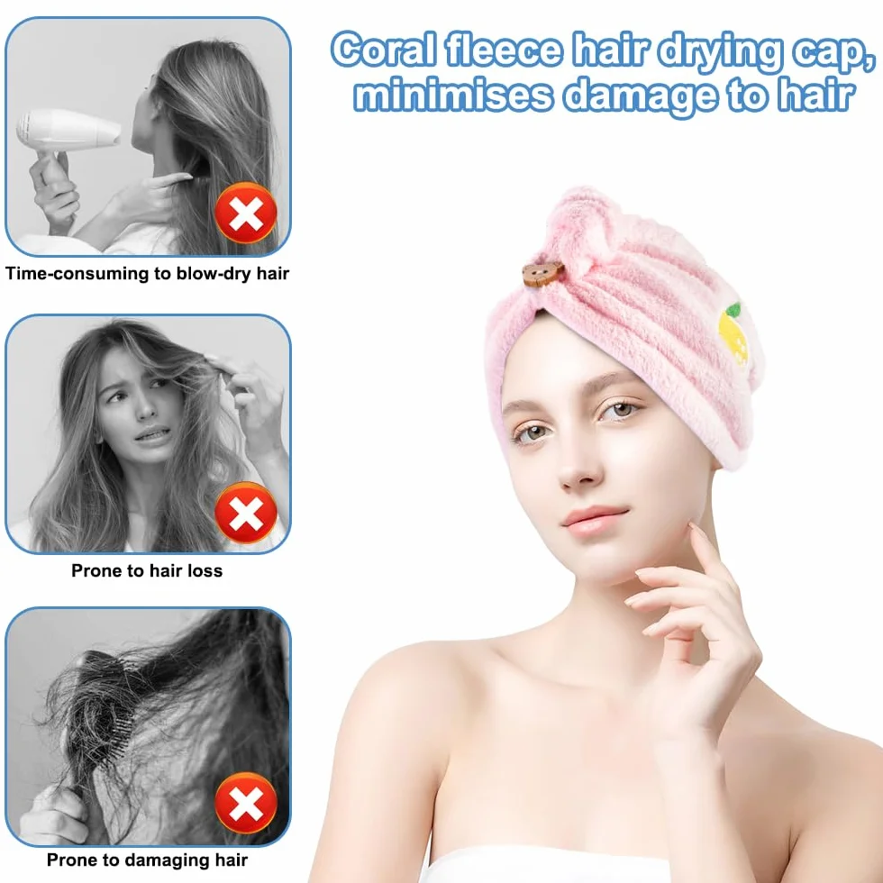 Toalla de Pelo Secado Rápido 65x25cm Turbante para Mujer 4 Piezas